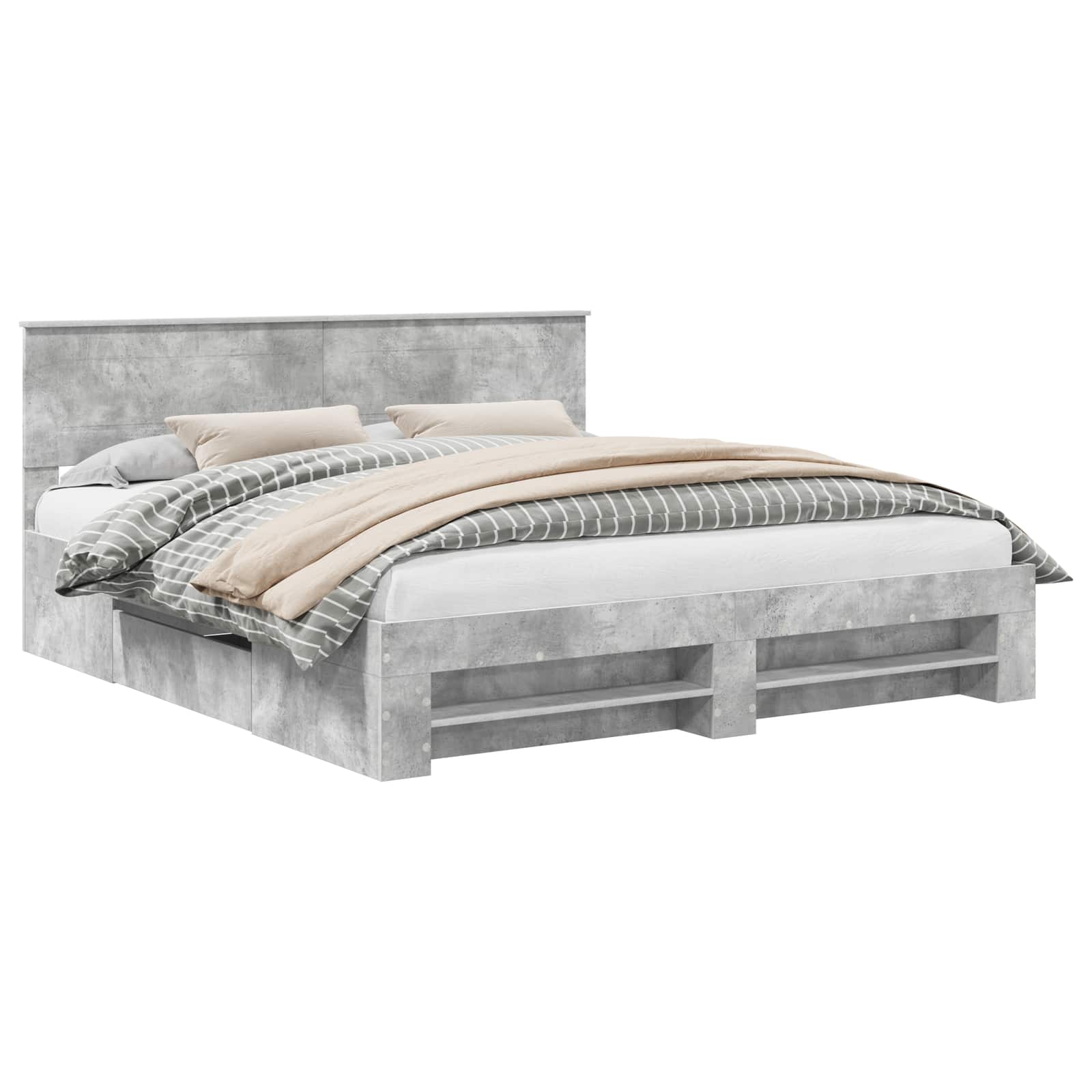 Bedframe met hoofdeinde Beton Grijs 200 x 200 cm Bewerkt hout – afbeelding 2