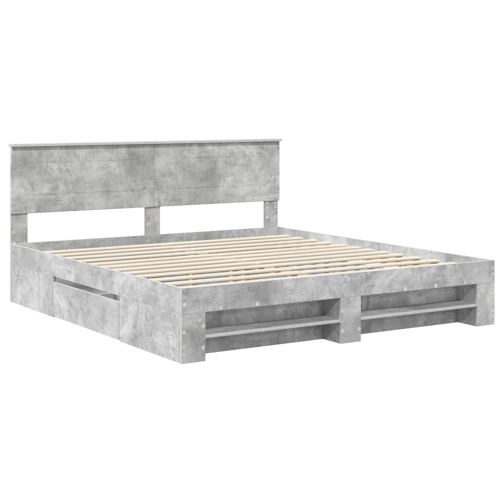 Bedframe met hoofdeinde Beton Grijs 200 x 200 cm Bewerkt hout – afbeelding 4