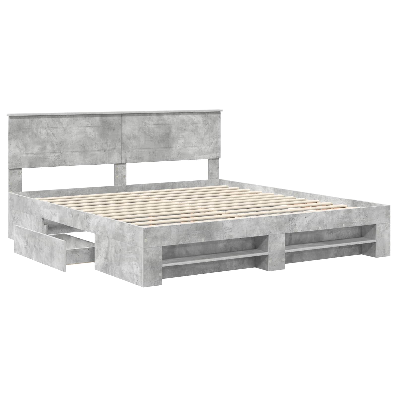Bedframe met hoofdeinde Beton Grijs 200 x 200 cm Bewerkt hout – afbeelding 5