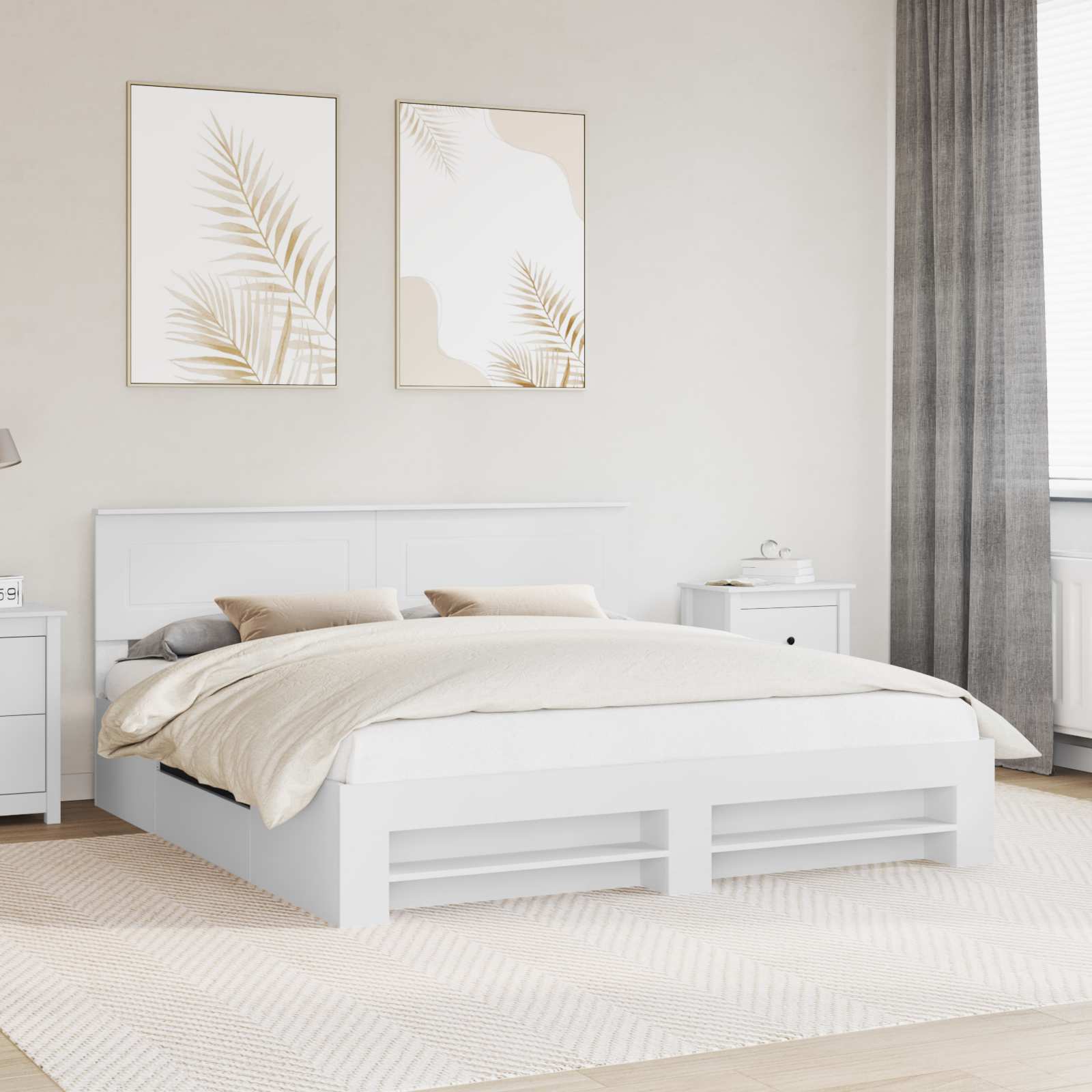 Bedframe met hoofdeinde Wit 180 x 200 cm Bewerkt hout – afbeelding 1