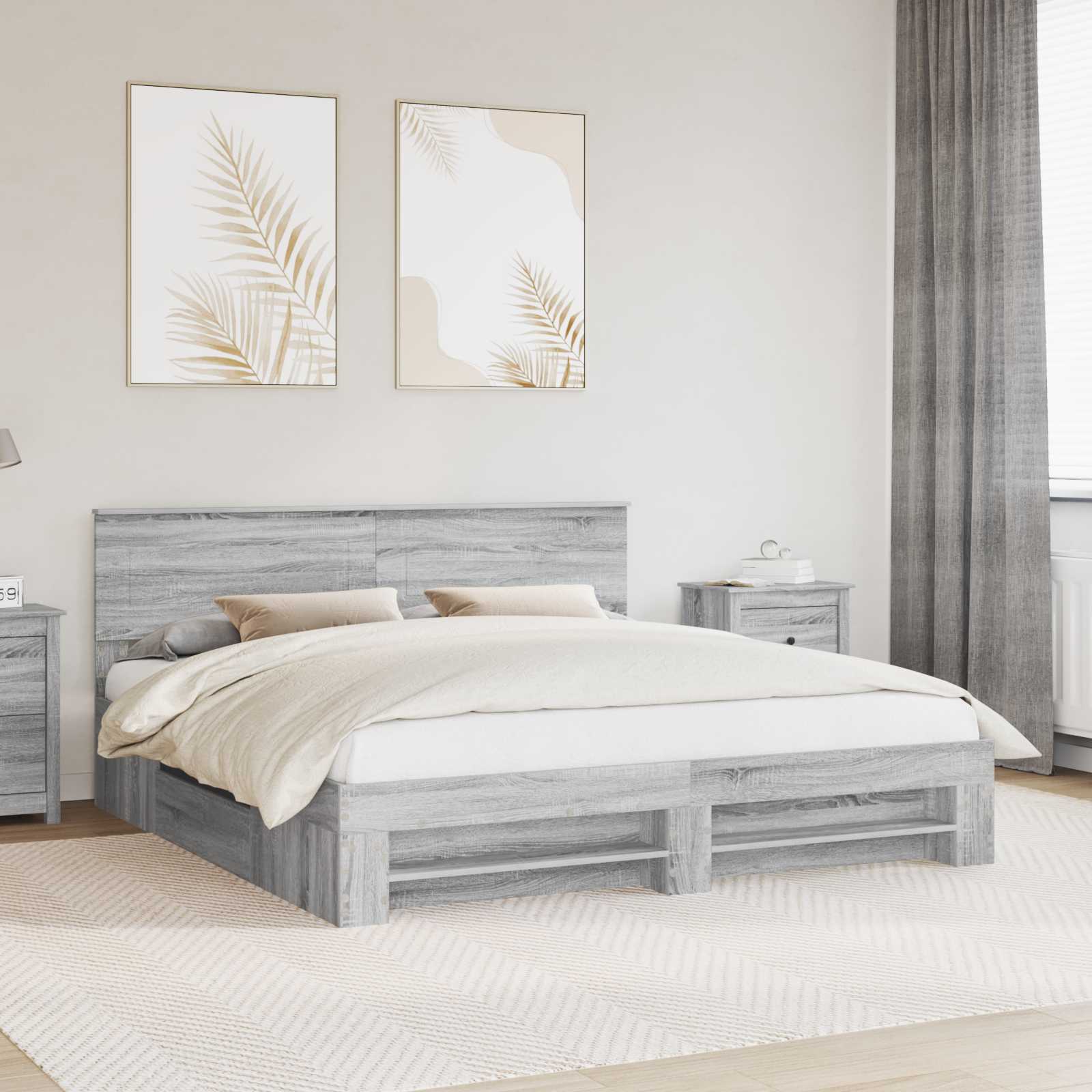 Bedframe met hoofdeinde Grijs Sonoma 180 x 200 cm Bewerkt hout – afbeelding 1