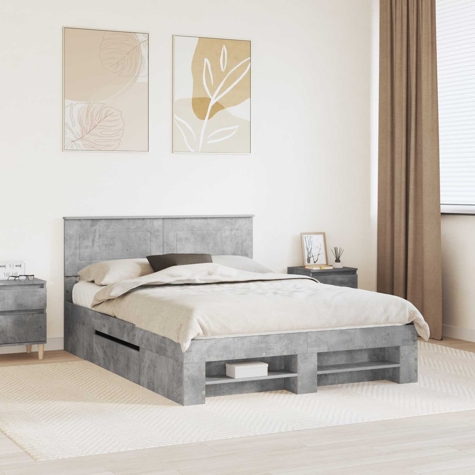 Bedframe met hoofdeinde Beton Grijs 160 x 200 cm Bewerkt hout – afbeelding 1