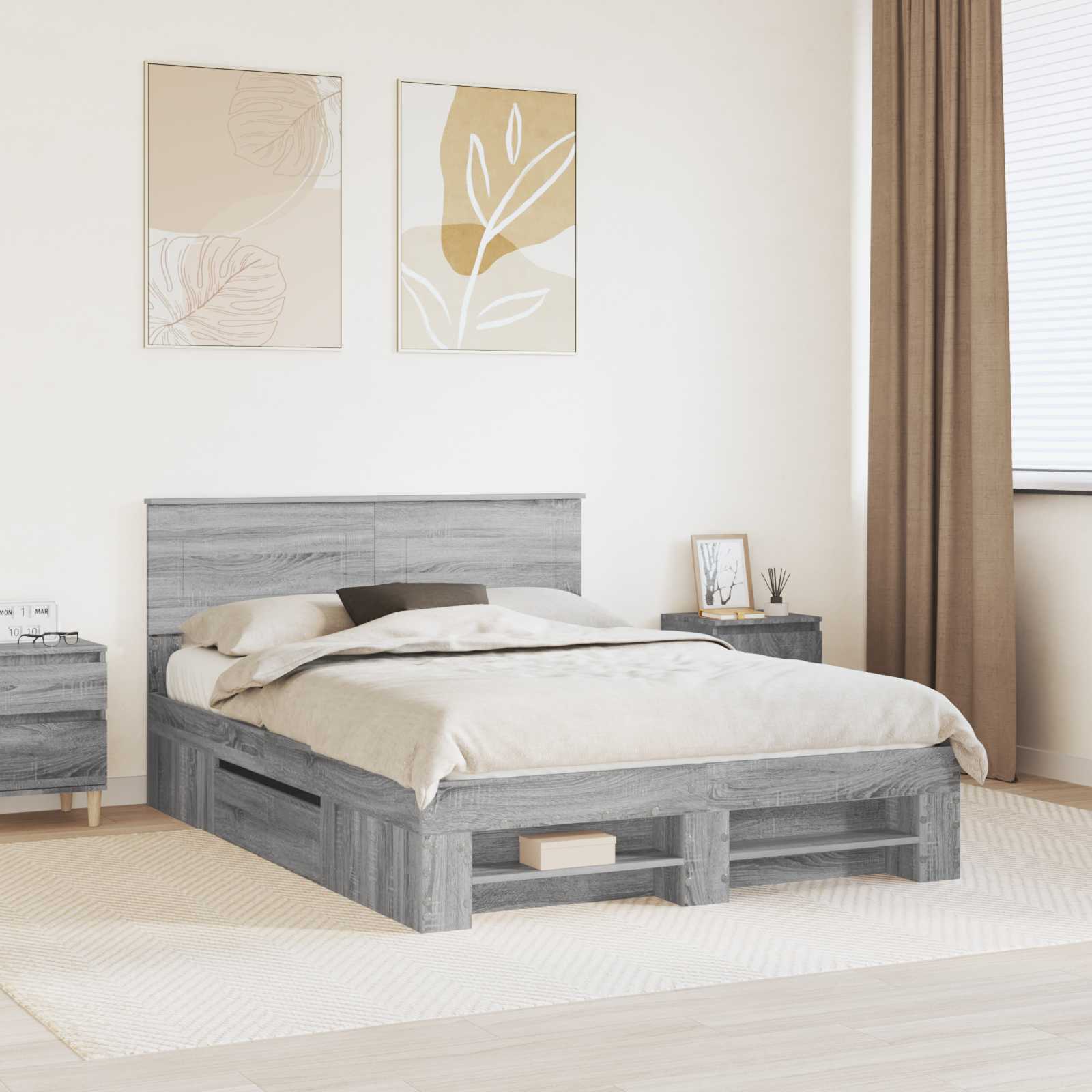 Bedframe met hoofdeinde Grijs Sonoma 160 x 200 cm Bewerkt hout – afbeelding 1
