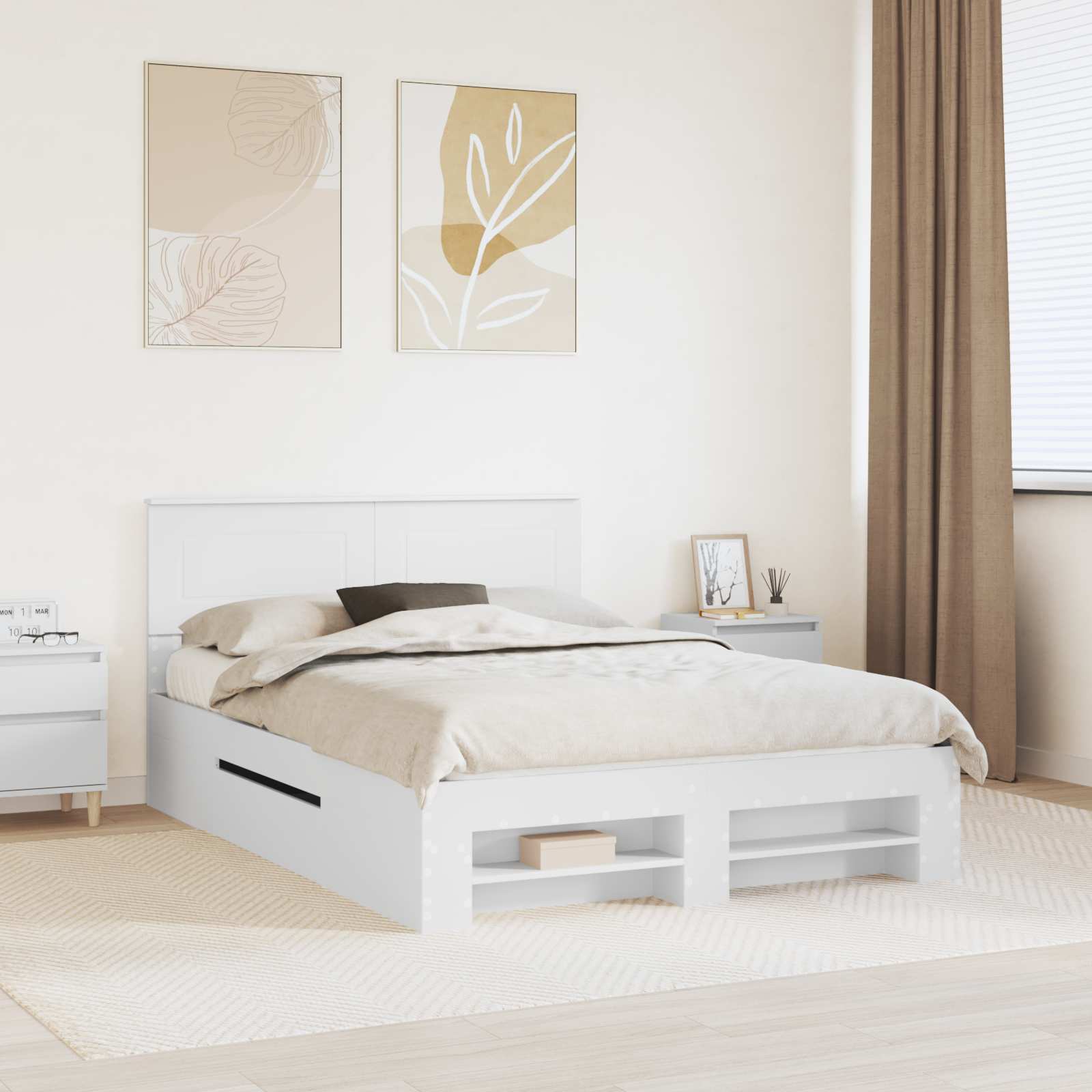 Bedframe met hoofdeinde Wit 150 x 200 cm Bewerkt hout – afbeelding 1