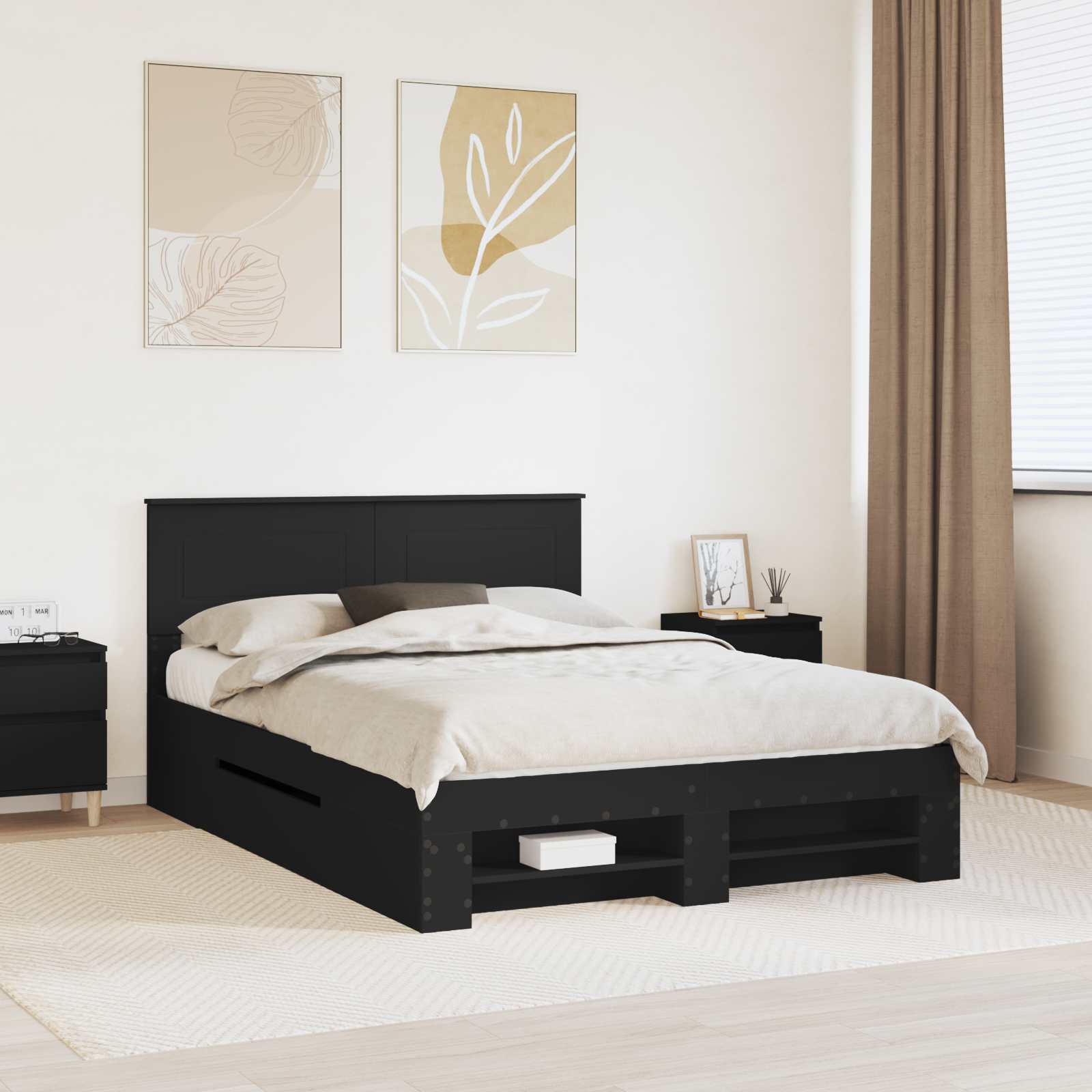 Bedframe met hoofdeinde Zwart 150 x 200 cm Bewerkt hout – afbeelding 1