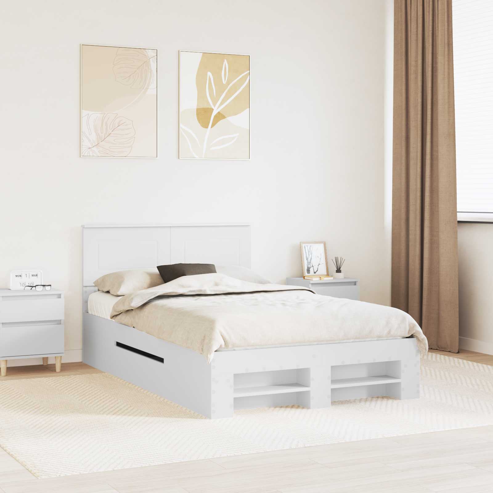 Bedframe met hoofdeinde Wit 137 x 203 cm Bewerkt hout – afbeelding 1
