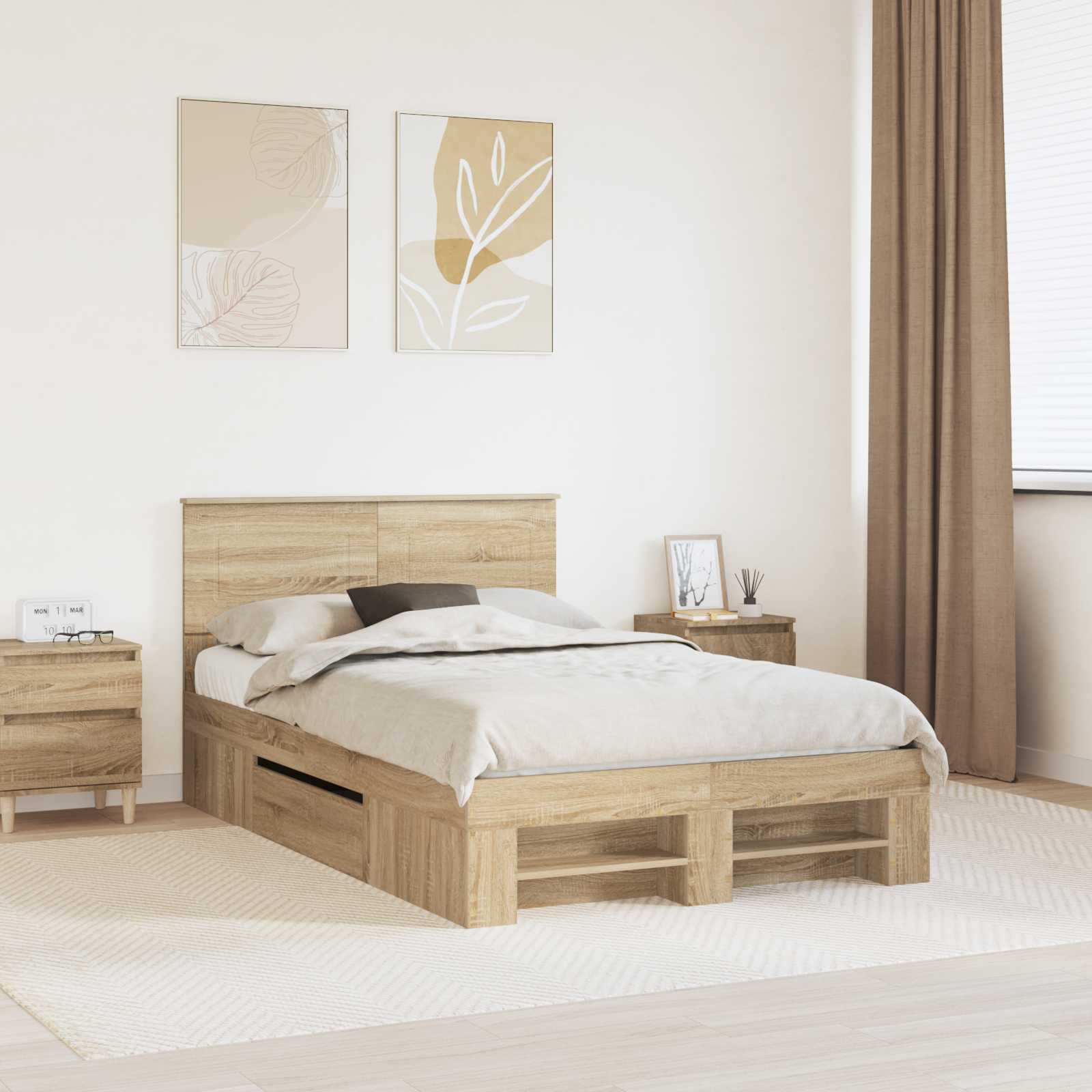 Bedframe met hoofdeinde Sonoma Eiken 120 x 200 cm Bewerkt hout – afbeelding 1