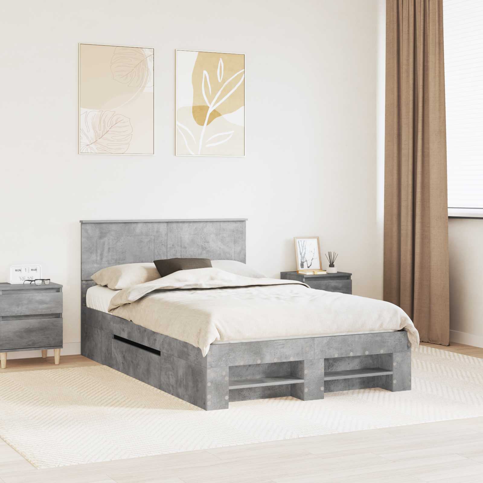 Bedframe met hoofdeinde Beton Grijs 120 x 200 cm Bewerkt hout – afbeelding 1