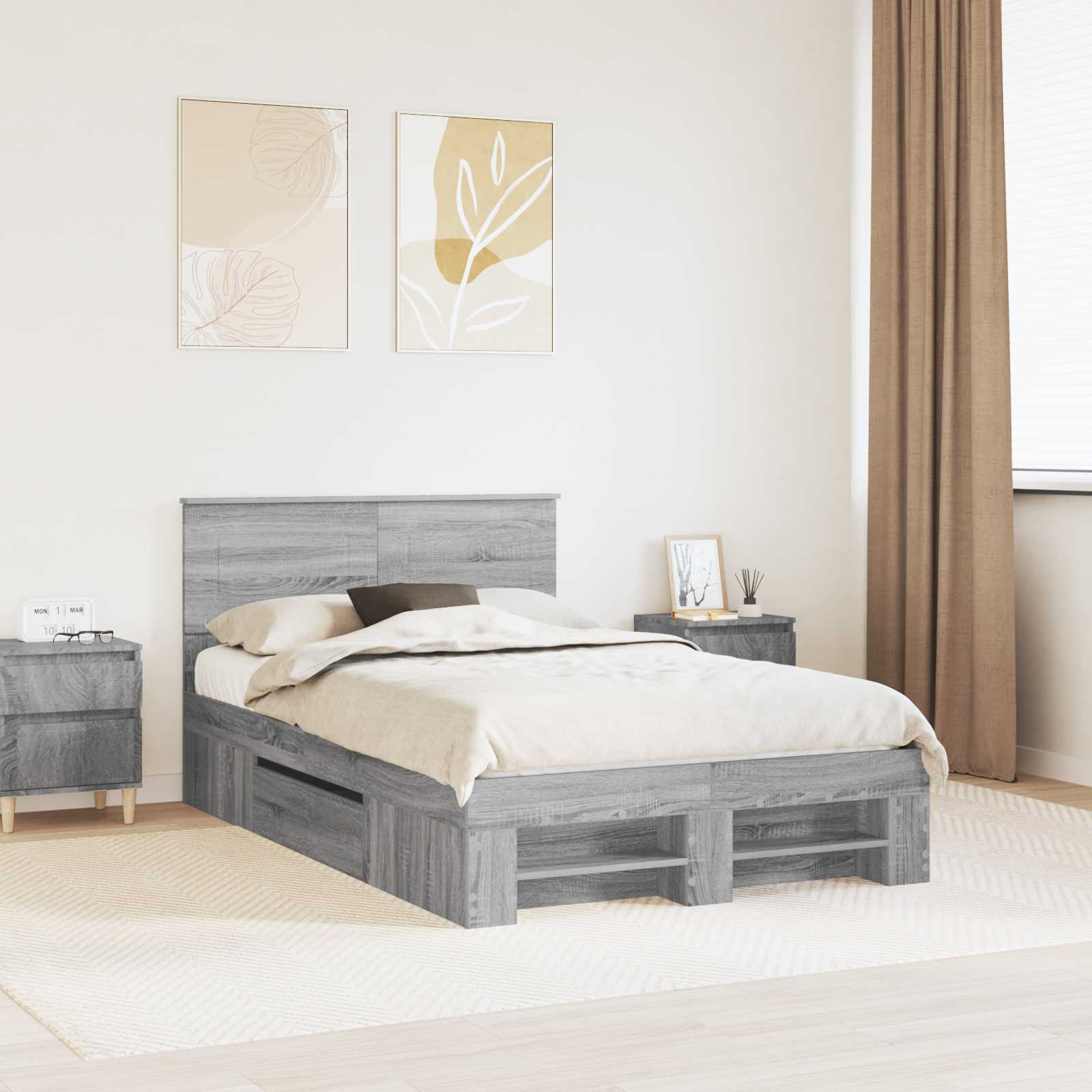 Bedframe met hoofdeinde Grijs Sonoma 120 x 200 cm Bewerkt hout – afbeelding 1