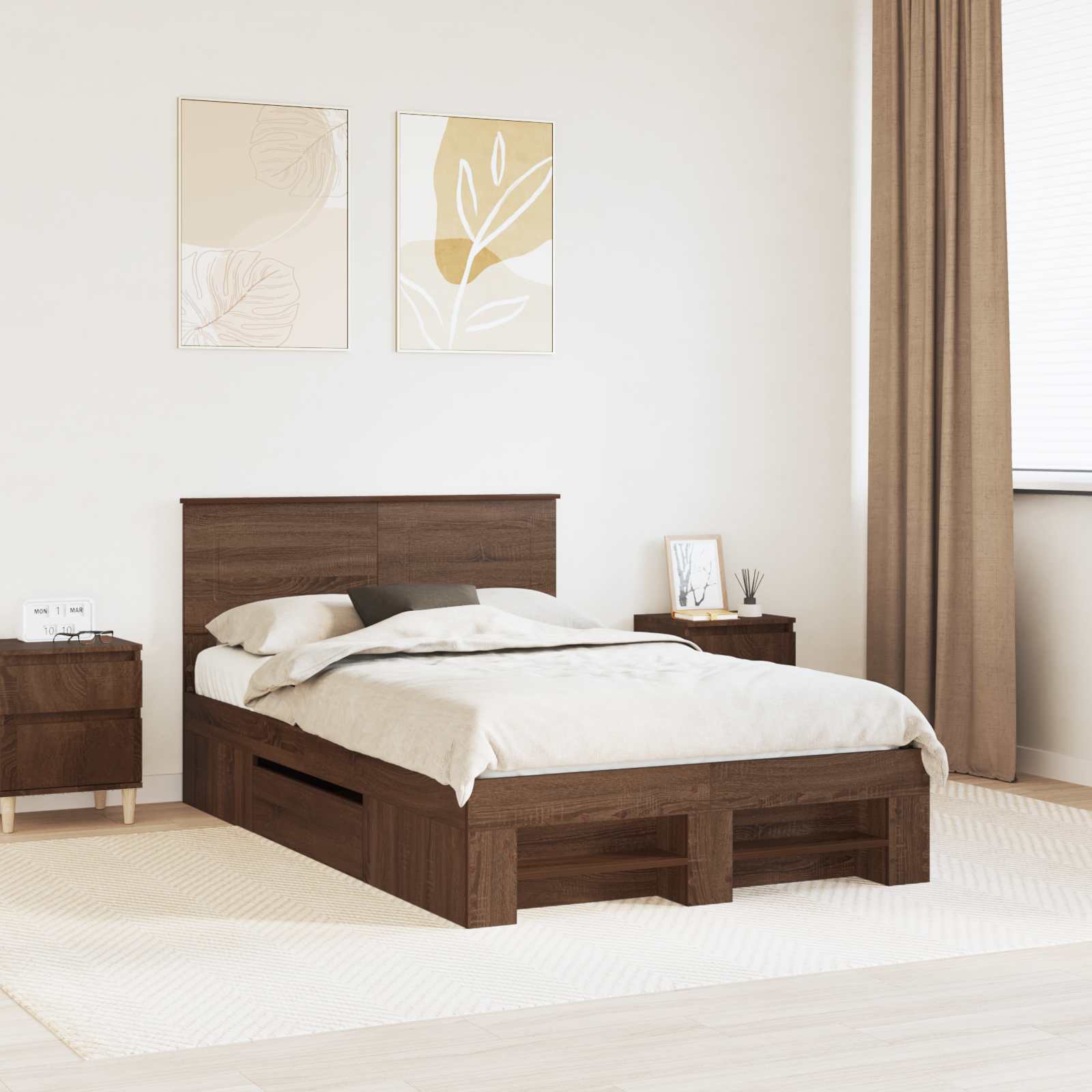 Bedframe met hoofdeinde Bruin Eiken 120 x 200 cm Bewerkt hout