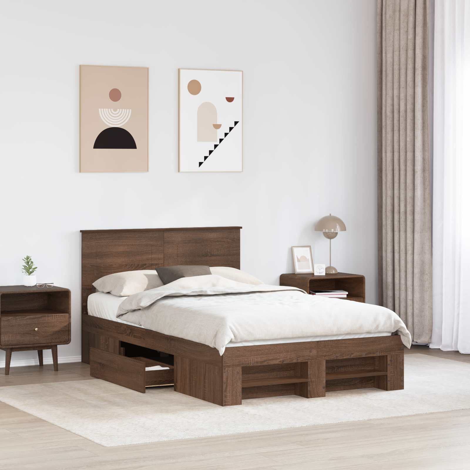 Bedframe met hoofdeinde Bruin Eiken 120 x 200 cm Bewerkt hout – afbeelding 3