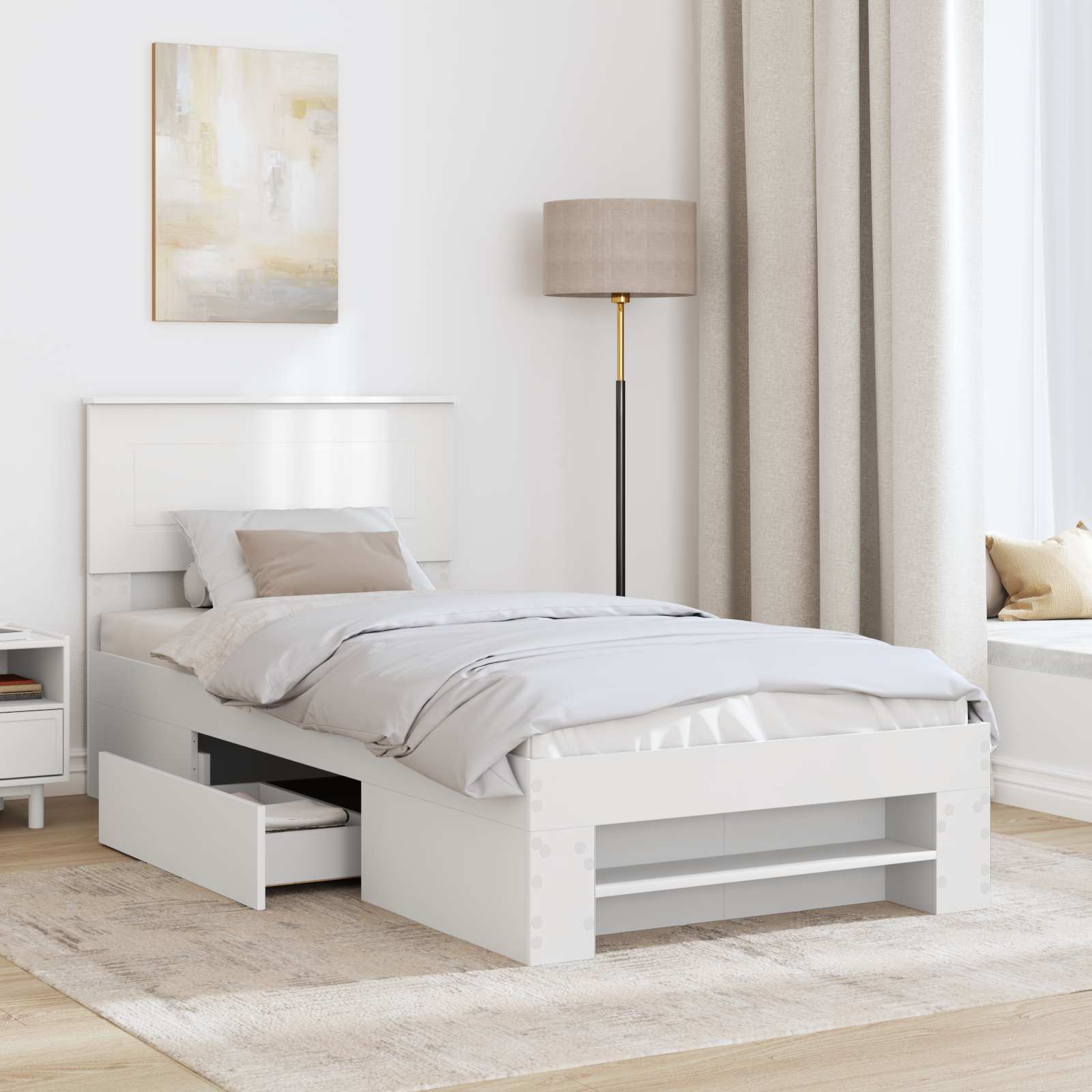Bedframe met hoofdeinde Wit 90 x 200 cm Bewerkt hout – afbeelding 3