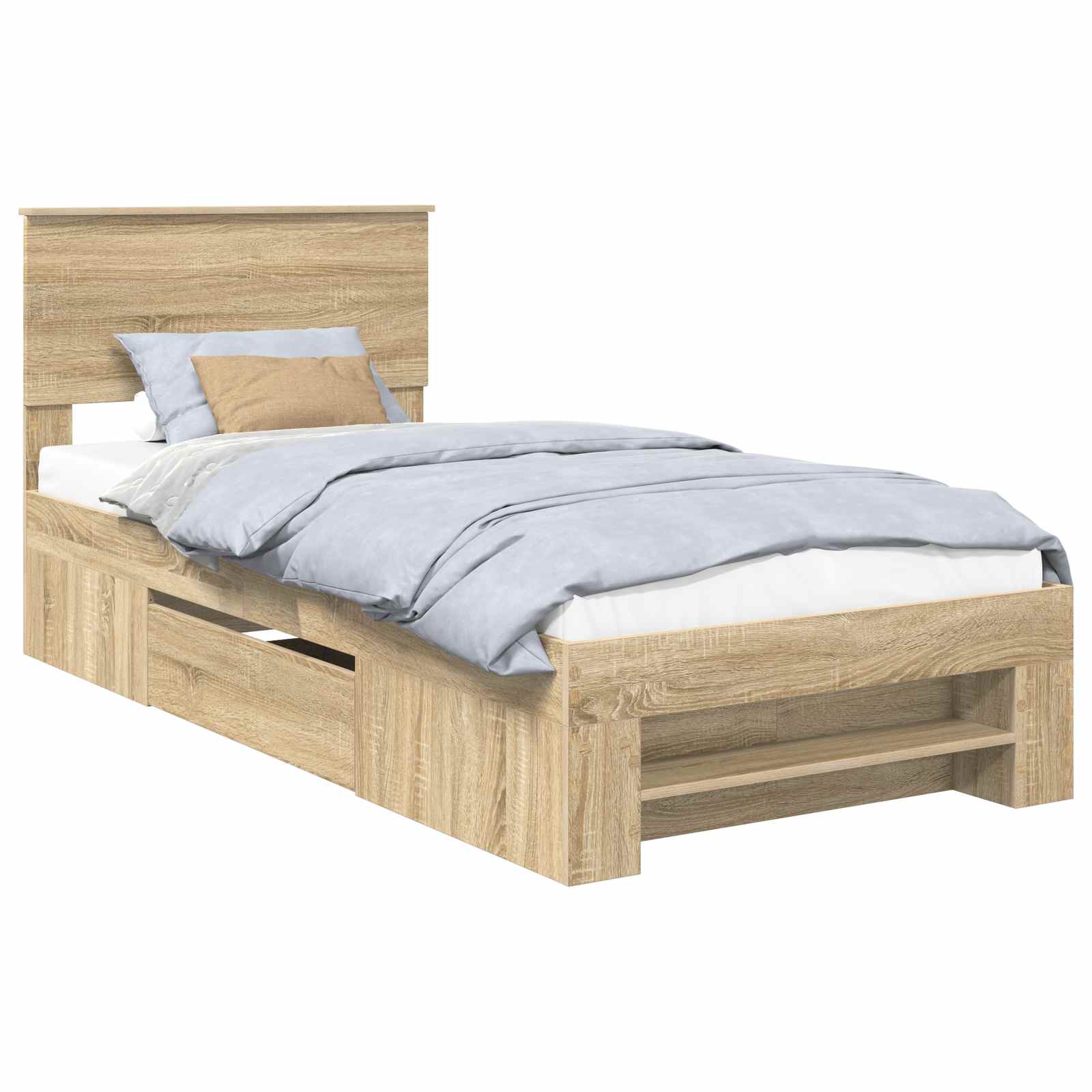 Bedframe met hoofdeinde Sonoma Eiken 90 x 200 cm Bewerkt hout – afbeelding 2