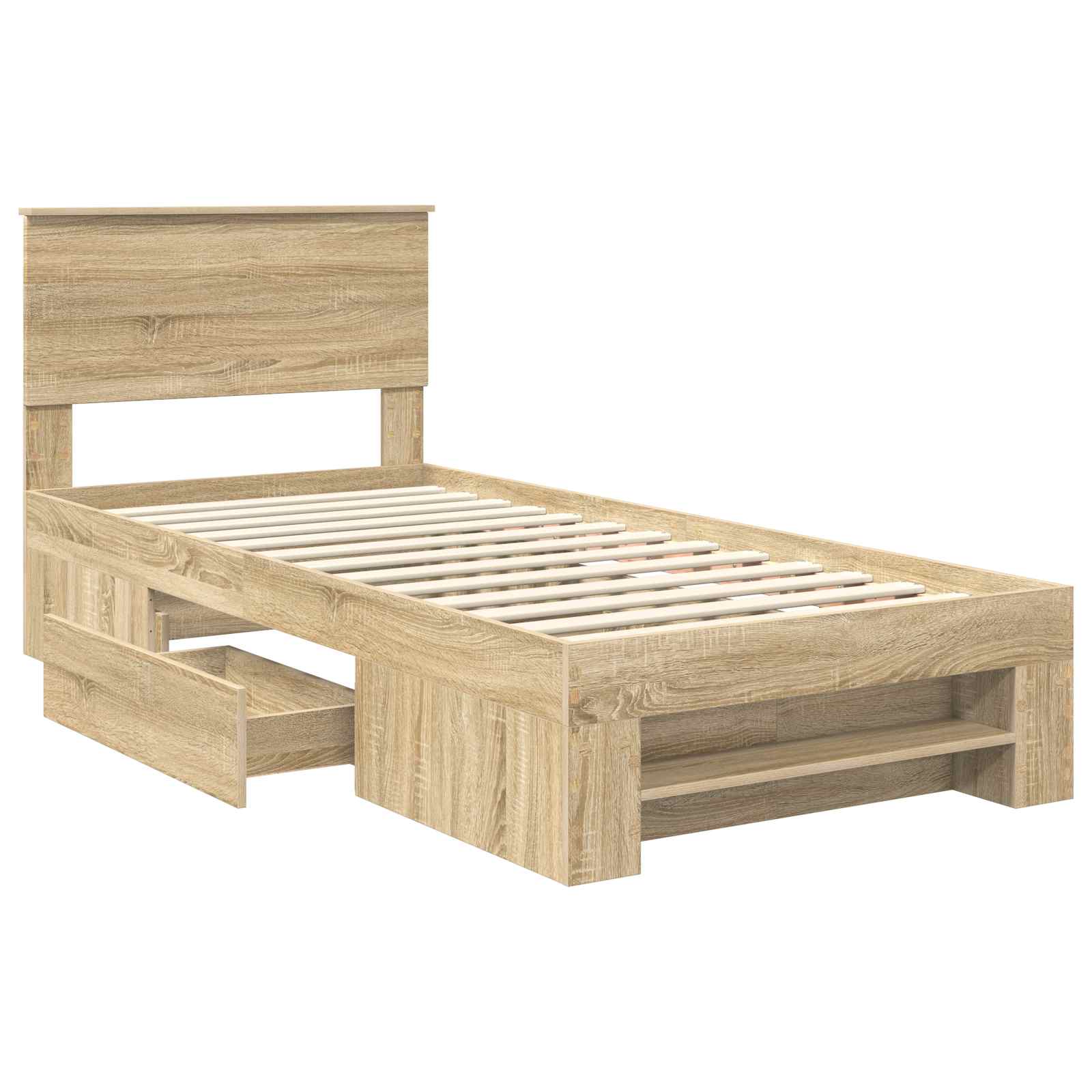 Bedframe met hoofdeinde Sonoma Eiken 90 x 200 cm Bewerkt hout – afbeelding 5