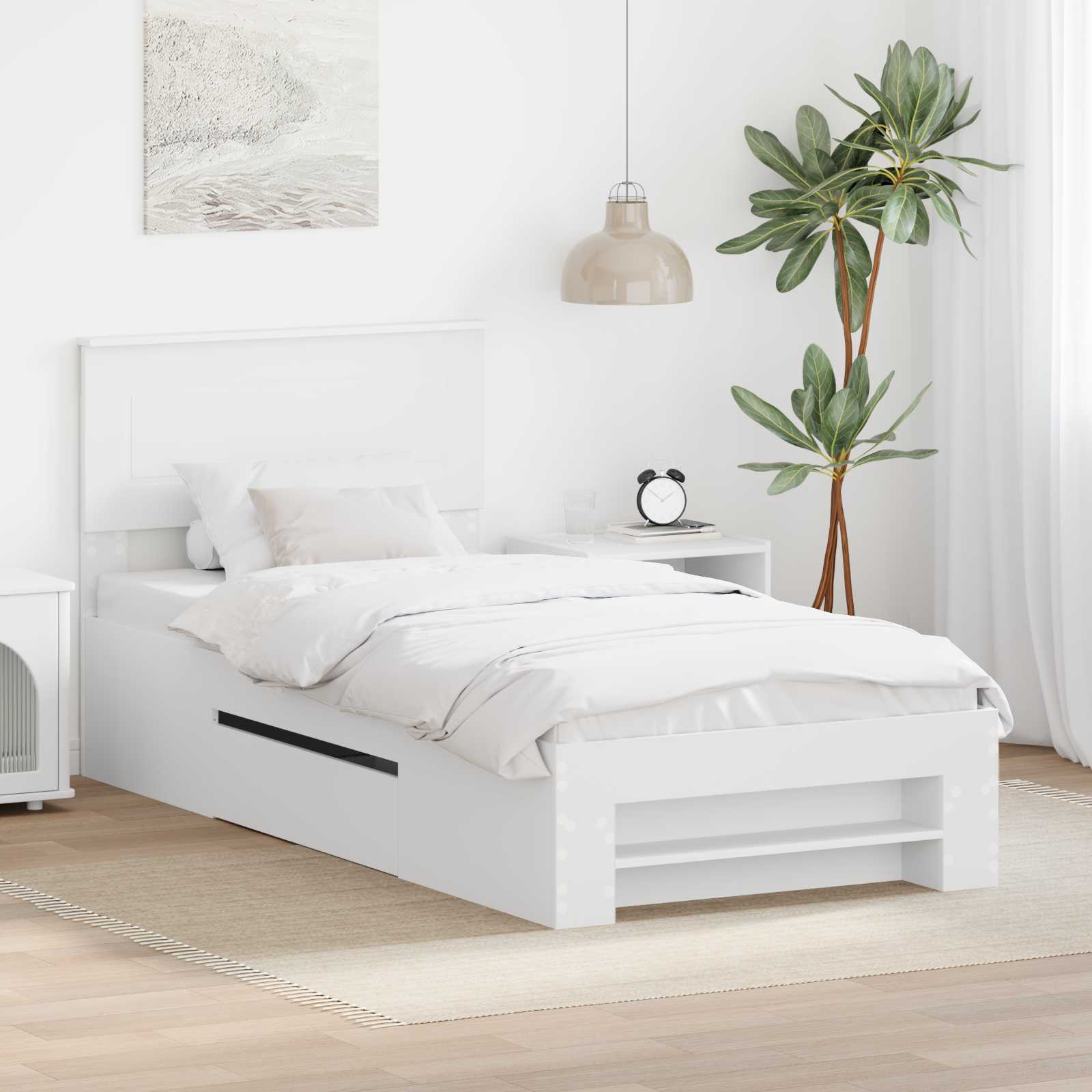 Bedframe met hoofdeinde Wit 80 x 200 cm Bewerkt hout – afbeelding 1