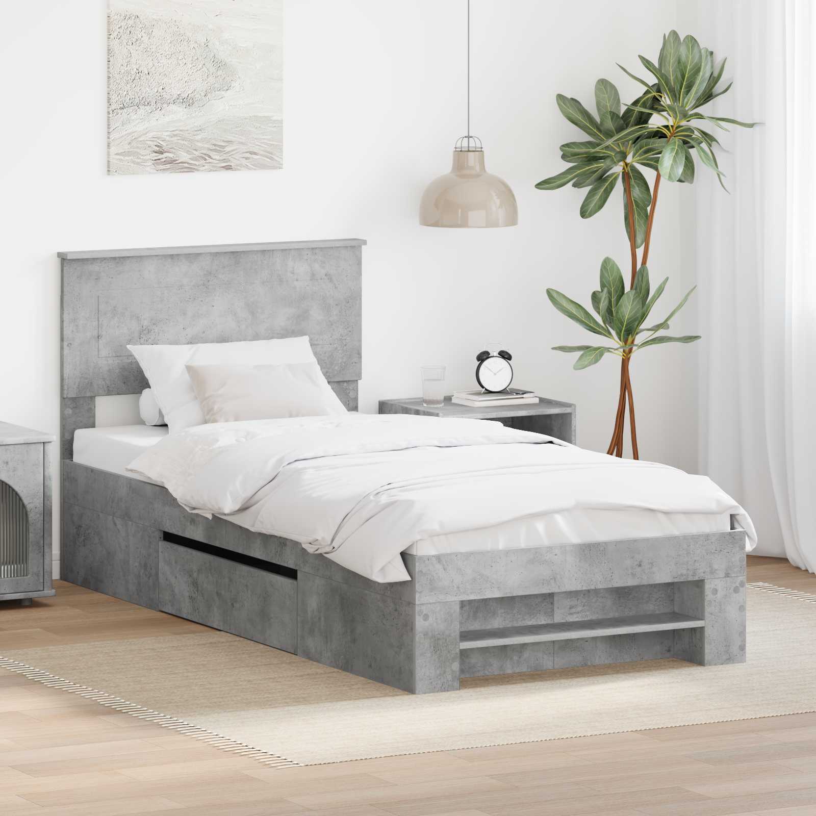 Bedframe met hoofdeinde Beton Grijs 80 x 200 cm Bewerkt hout – afbeelding 1