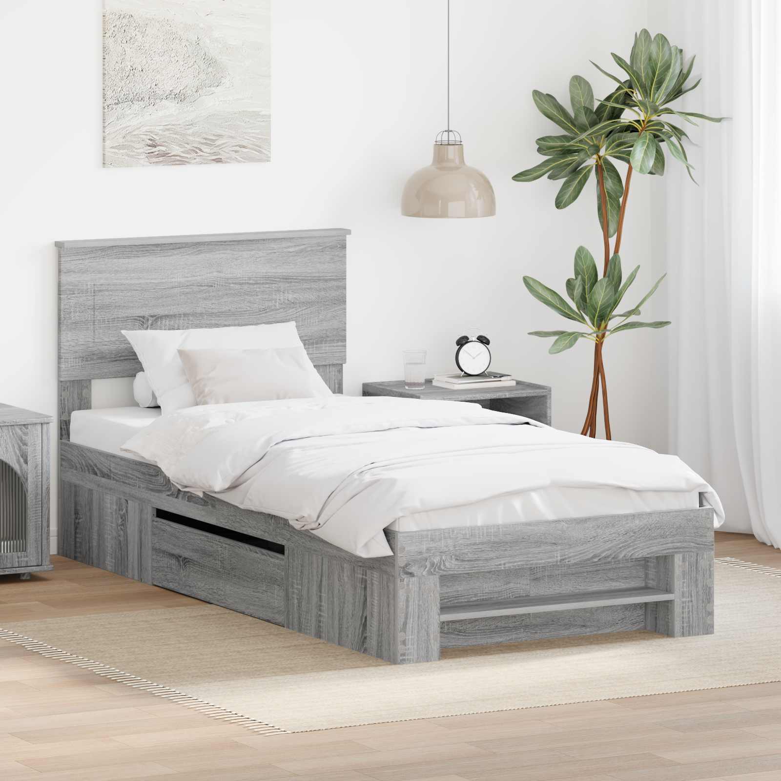 Bedframe met hoofdeinde Grijs Sonoma 80 x 200 cm Bewerkt hout – afbeelding 1