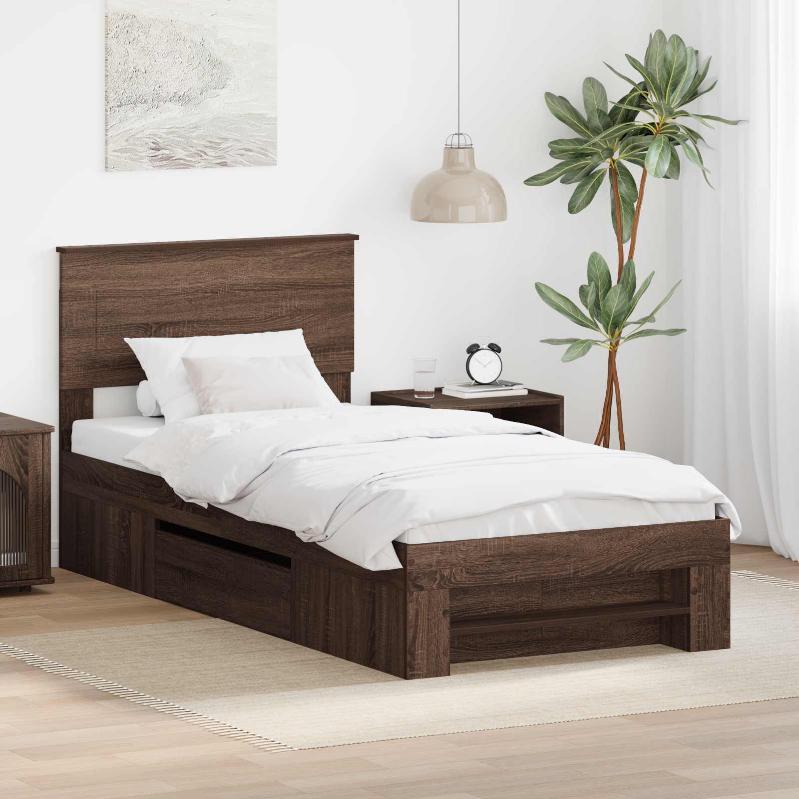 Bedframe met hoofdeinde Bruin Eiken 80 x 200 cm Bewerkt hout – afbeelding 1