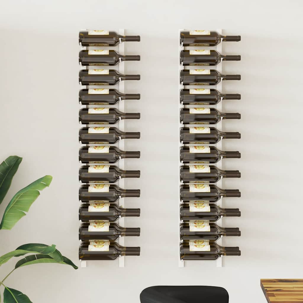 Wijnrekken 2 st wandmontage voor 24 flessen ijzer wit