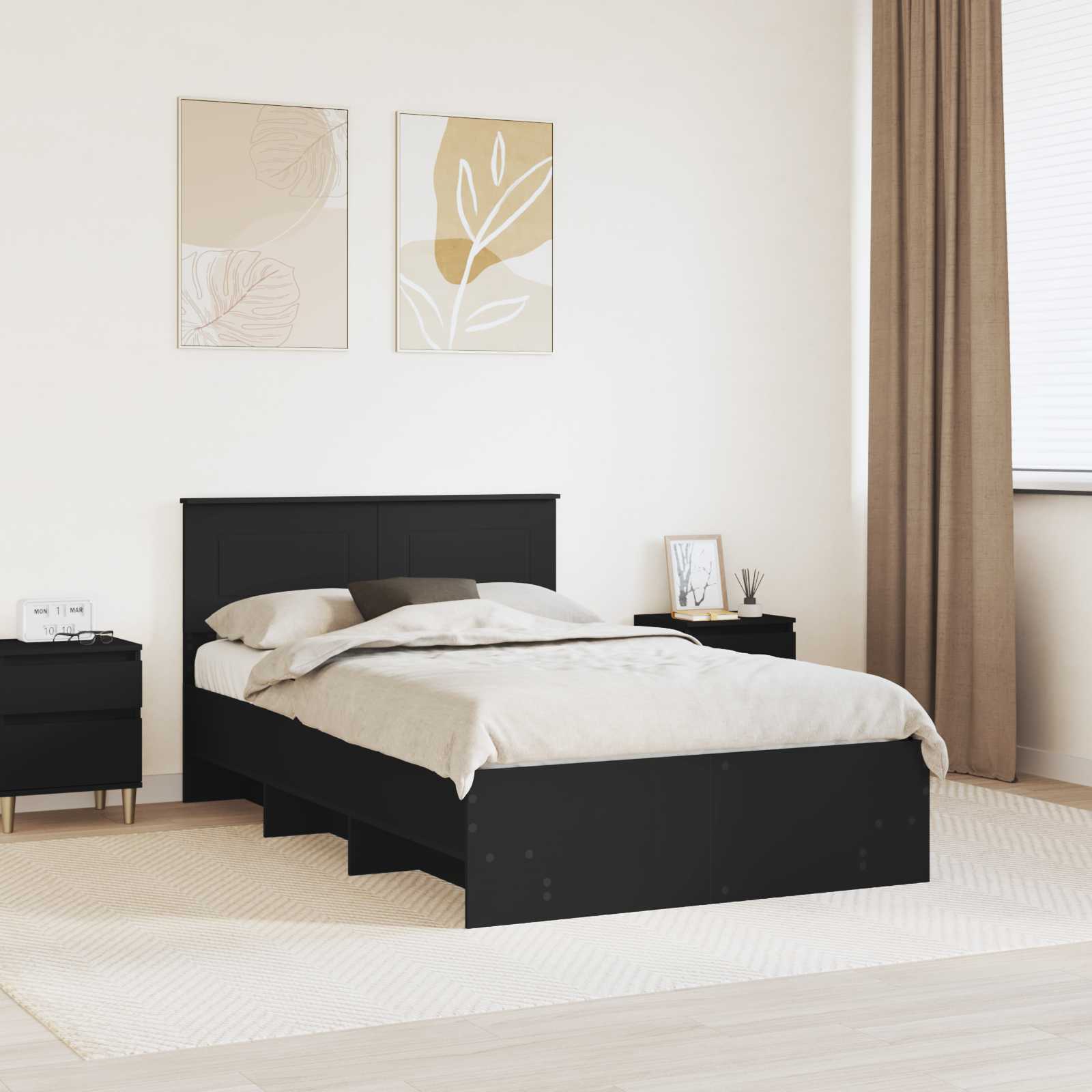 Bedframe met hoofdeinde Zwart 120 x 123 cm Bewerkt hout – afbeelding 1