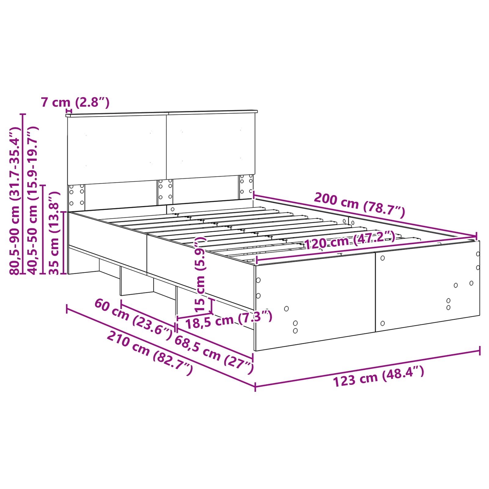 Bedframe met hoofdeinde Zwart 120 x 123 cm Bewerkt hout – afbeelding 12