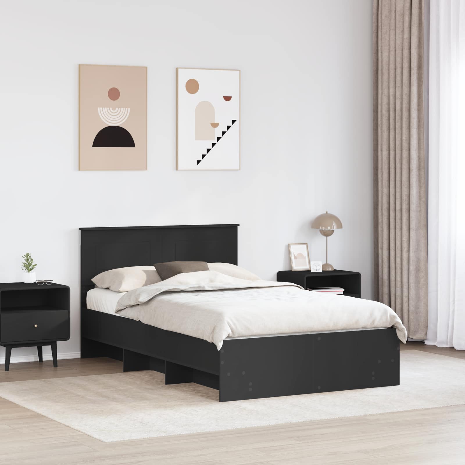 Bedframe met hoofdeinde Zwart 120 x 123 cm Bewerkt hout – afbeelding 3