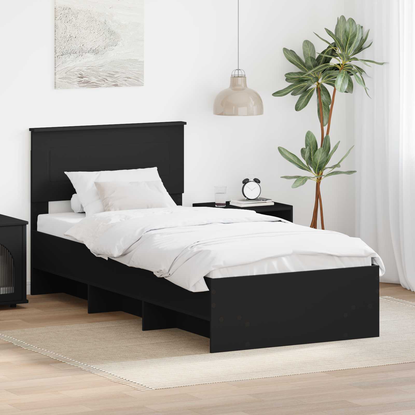Bedframe met hoofdeinde Zwart 90 x 200 cm Bewerkt hout – afbeelding 1