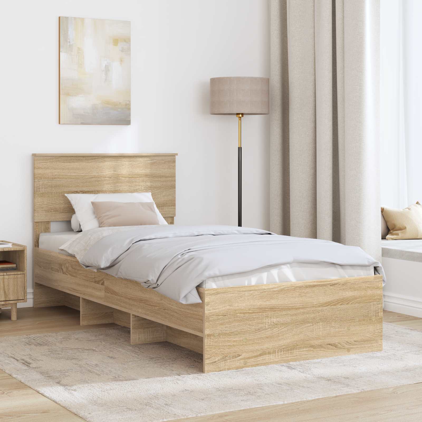 Bedframe met hoofdeinde Sonoma Eiken 90 x 200 cm Bewerkt hout – afbeelding 3