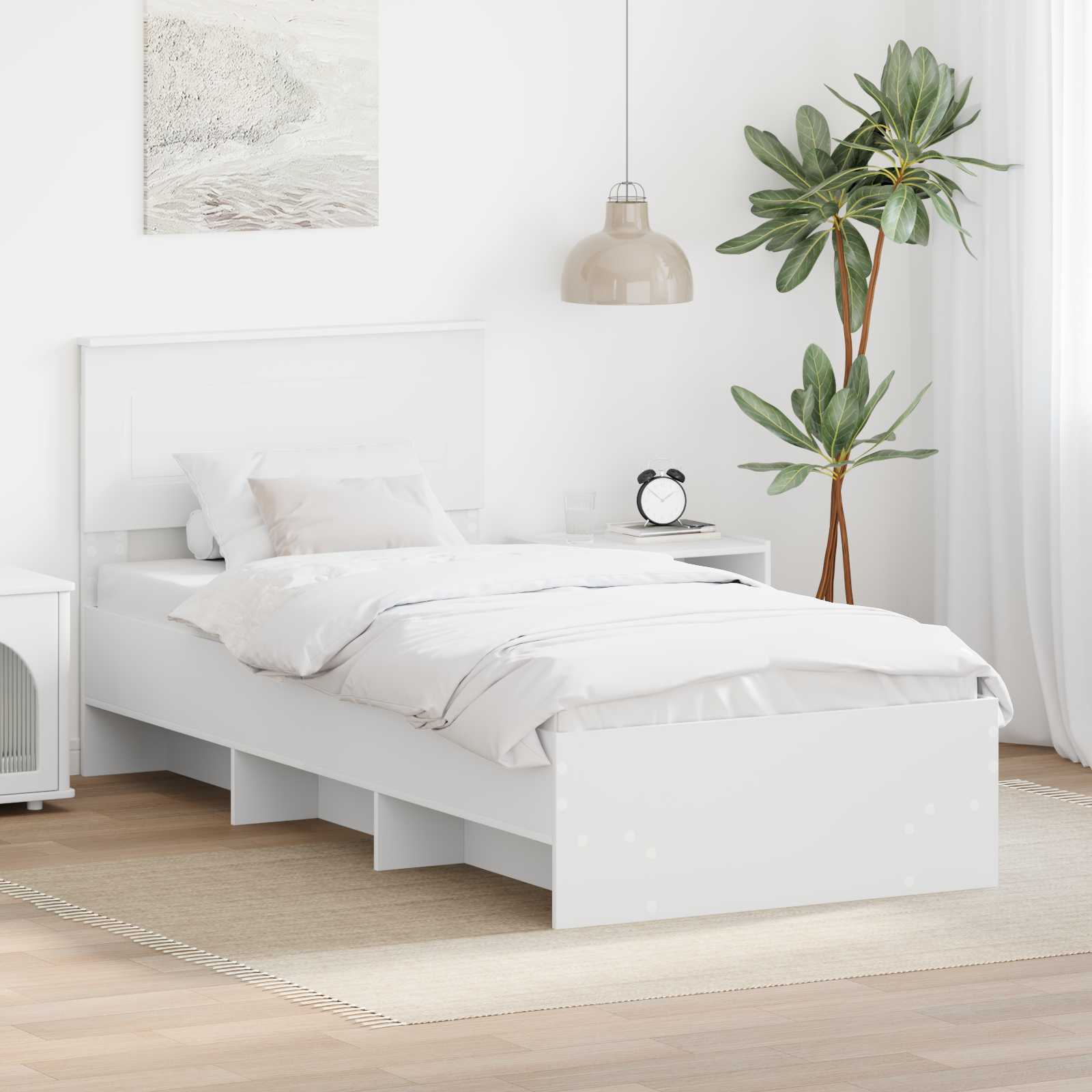 Bedframe met hoofdeinde Wit 90 x 200 cm Bewerkt hout – afbeelding 1