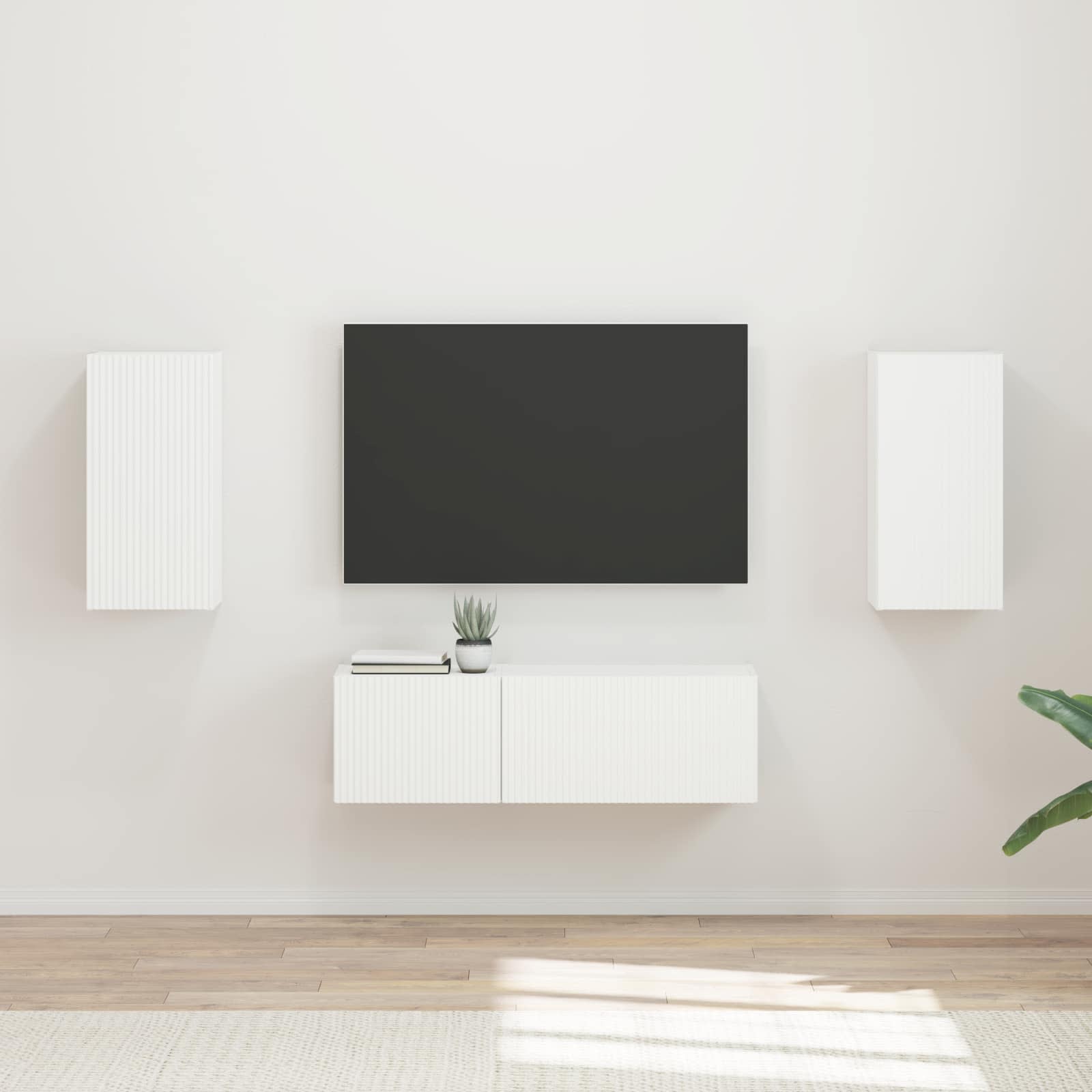 TV Wandkast Set Wandgemonteerd 4 pcs Wit Bewerkt hout