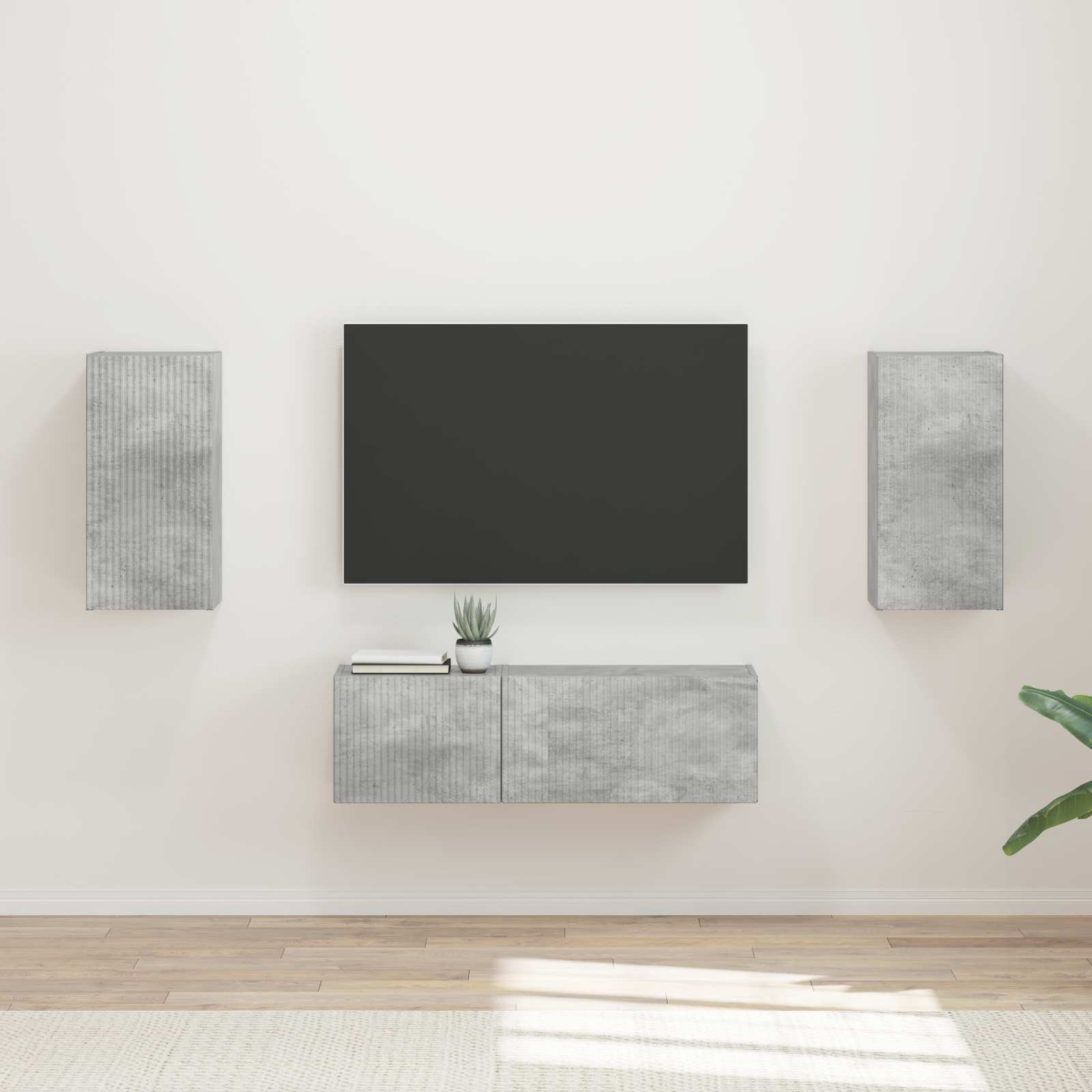 TV Wandkast Set Wandgemonteerd 4 pcs Beton Grijs Bewerkt hout – afbeelding 1