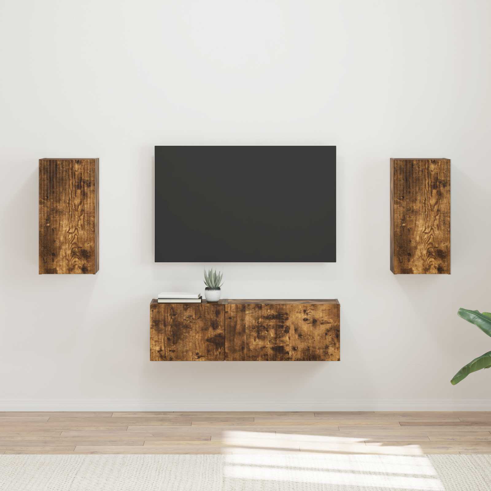 TV Wandkast Set Wandgemonteerd 4 pcs Gerookt eiken Bewerkt hout