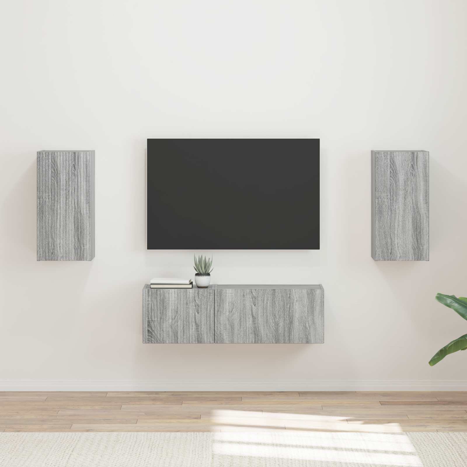 TV Wandkast Set Wandgemonteerd 4 pcs Grijs Sonoma Bewerkt hout