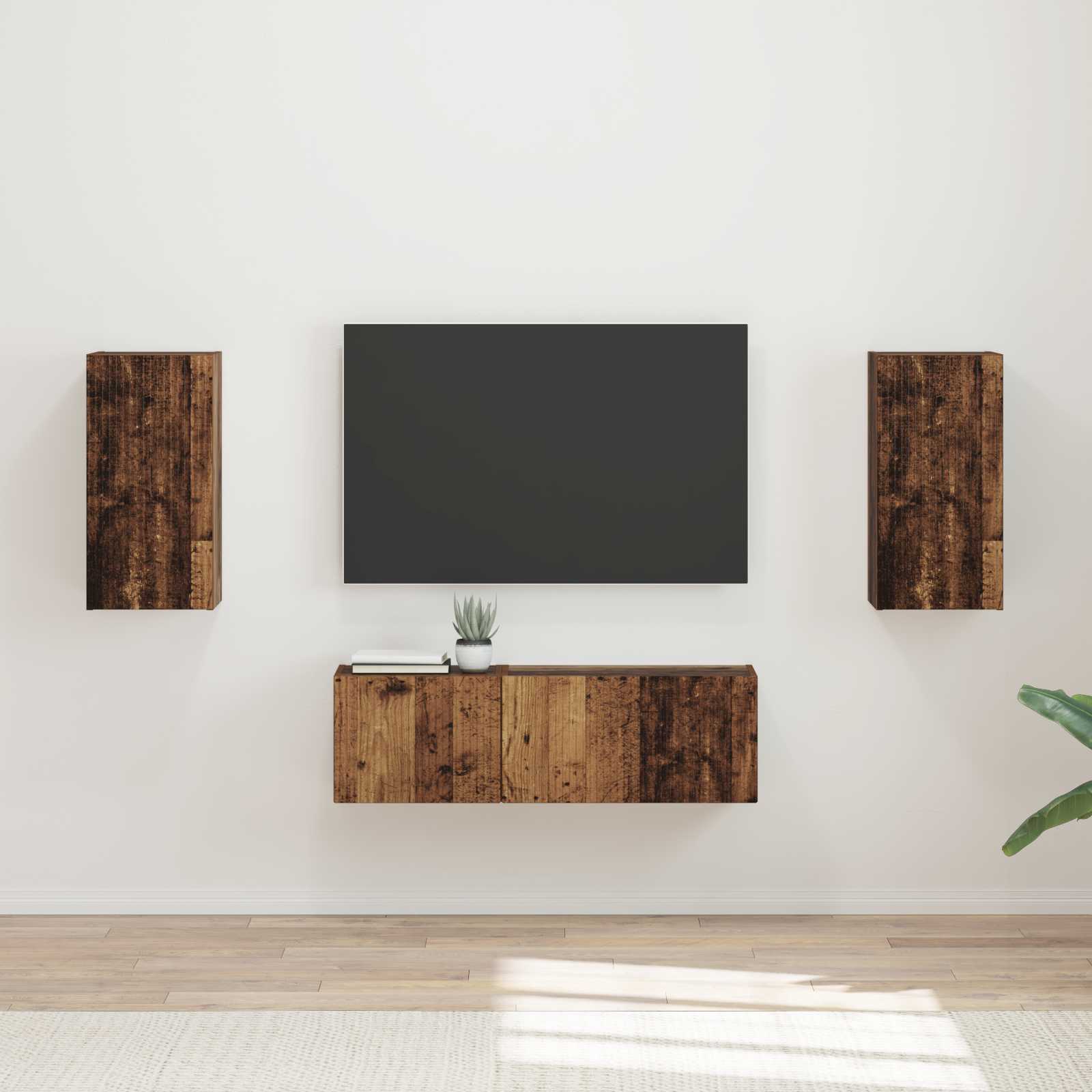 TV Wandkast Set Wandgemonteerd 4 pcs Oudhout Bewerkt hout