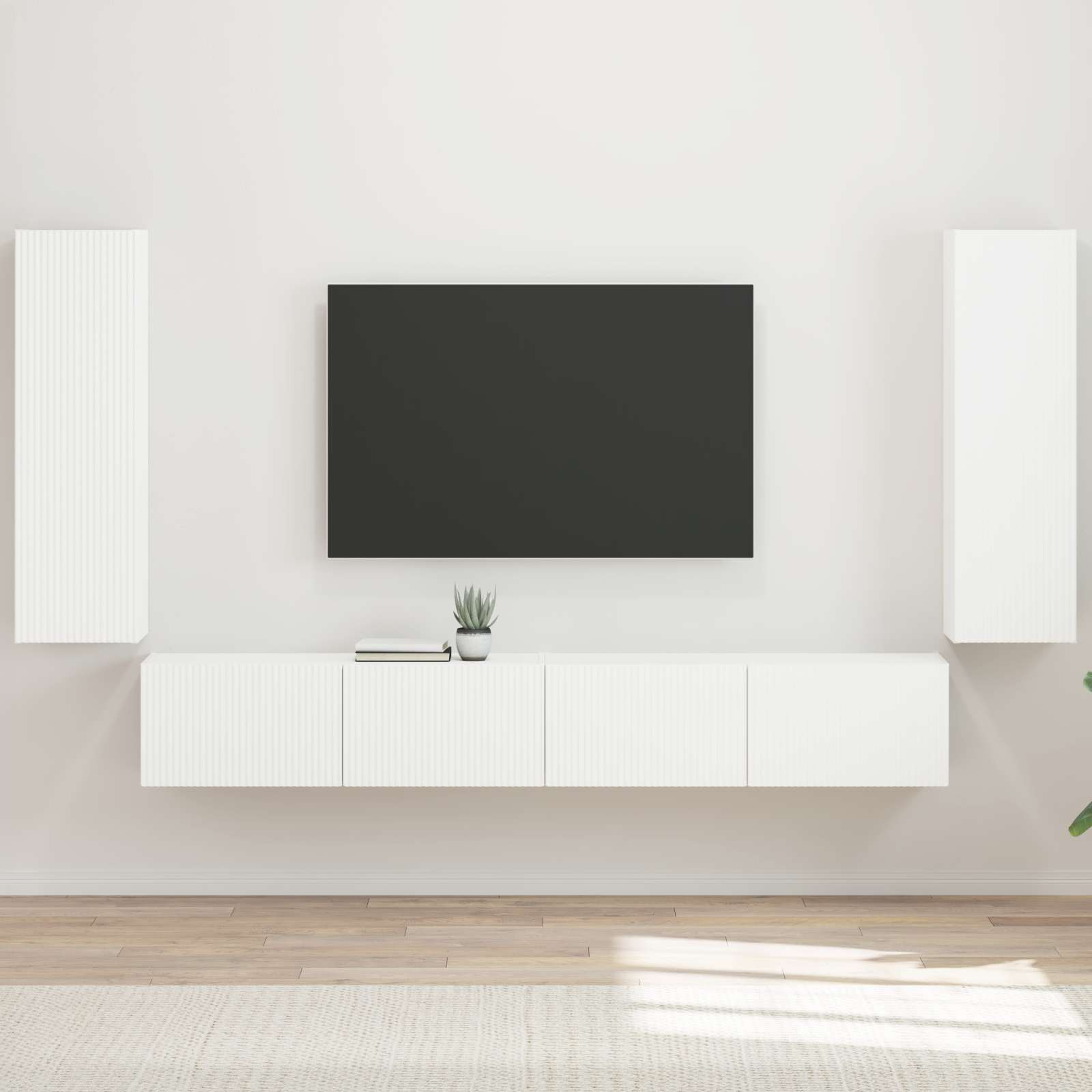 TV Wandkast Set Wandgemonteerd 4 pcs Wit Bewerkt hout – afbeelding 1