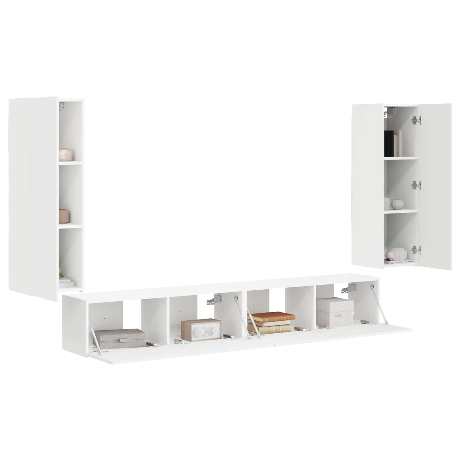 TV Wandkast Set Wandgemonteerd 4 pcs Wit Bewerkt hout – afbeelding 3