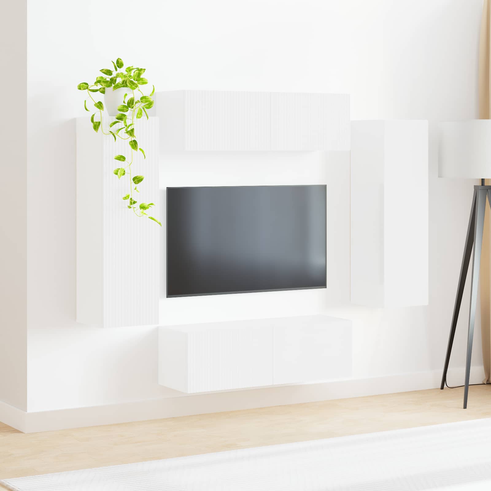 TV Wandkast Set Wandgemonteerd 4 pcs Wit Bewerkt hout – afbeelding 4