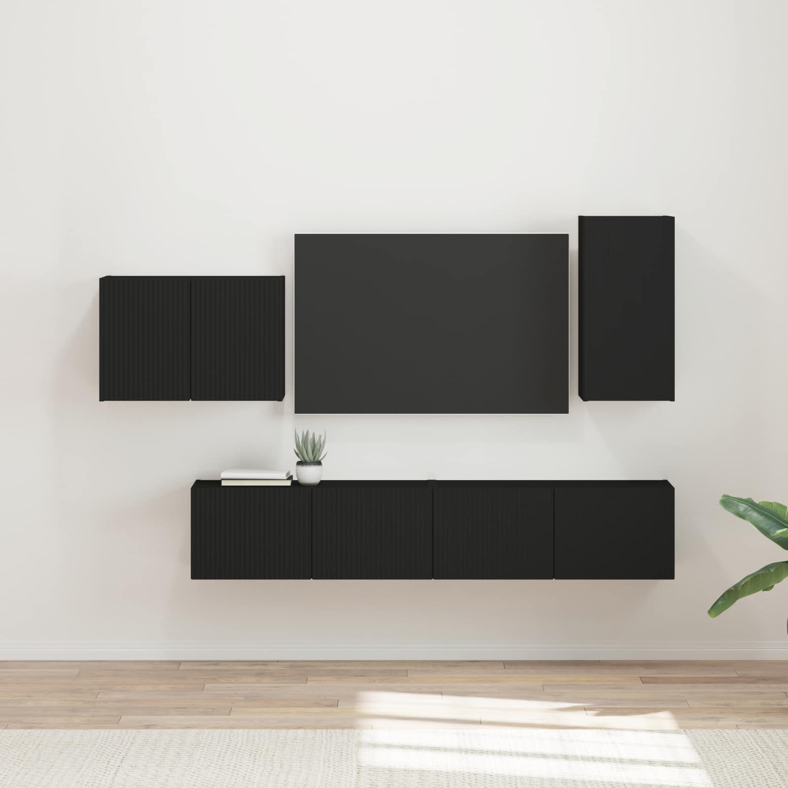 TV Wandkast Set Wandgemonteerd 4 pcs Zwart Bewerkt hout