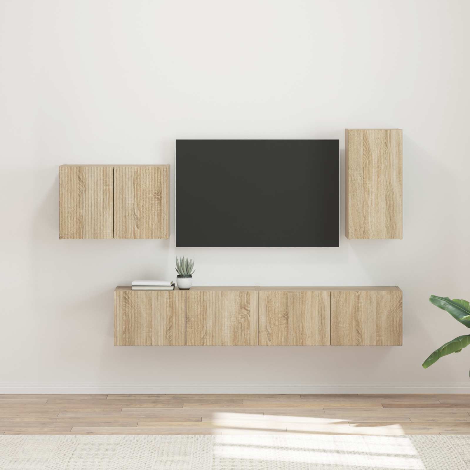 TV Wandkast Set Wandgemonteerd 4 pcs Sonoma Eiken Bewerkt hout