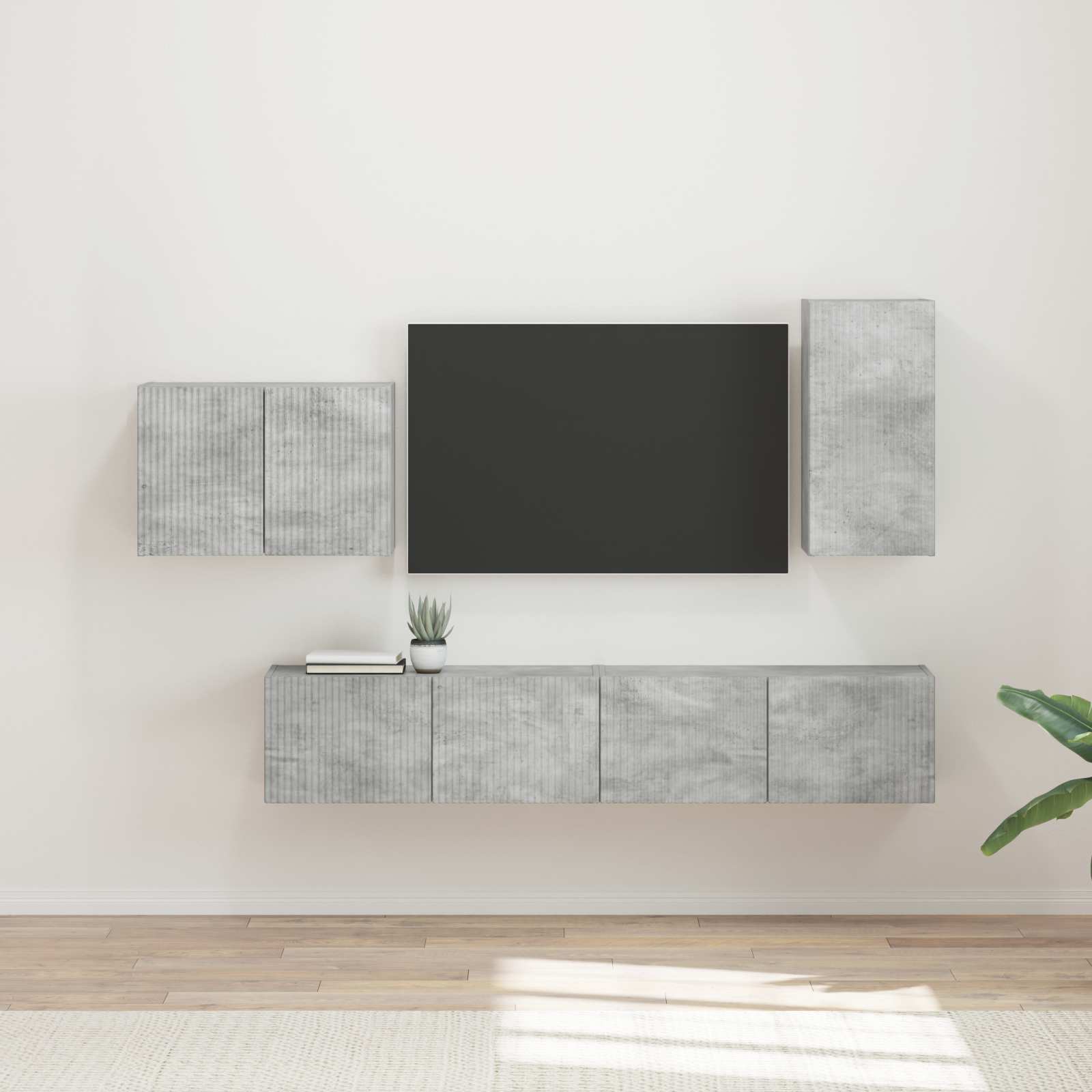 TV Wandkast Set Wandgemonteerd 4 pcs Beton Grijs Bewerkt hout – afbeelding 1