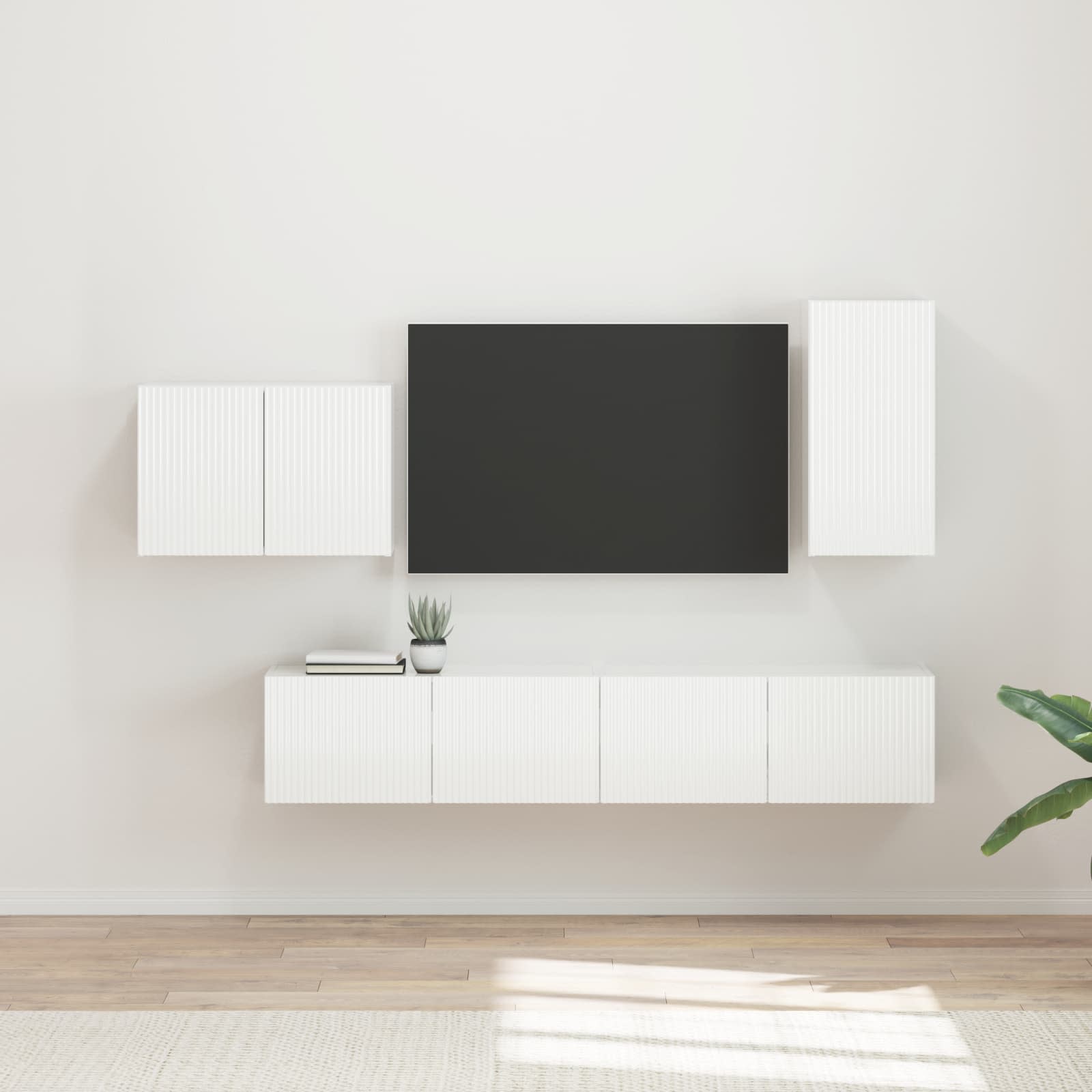 TV Wandkast Set Wandgemonteerd 4 pcs Hoogglans wit Bewerkt hout