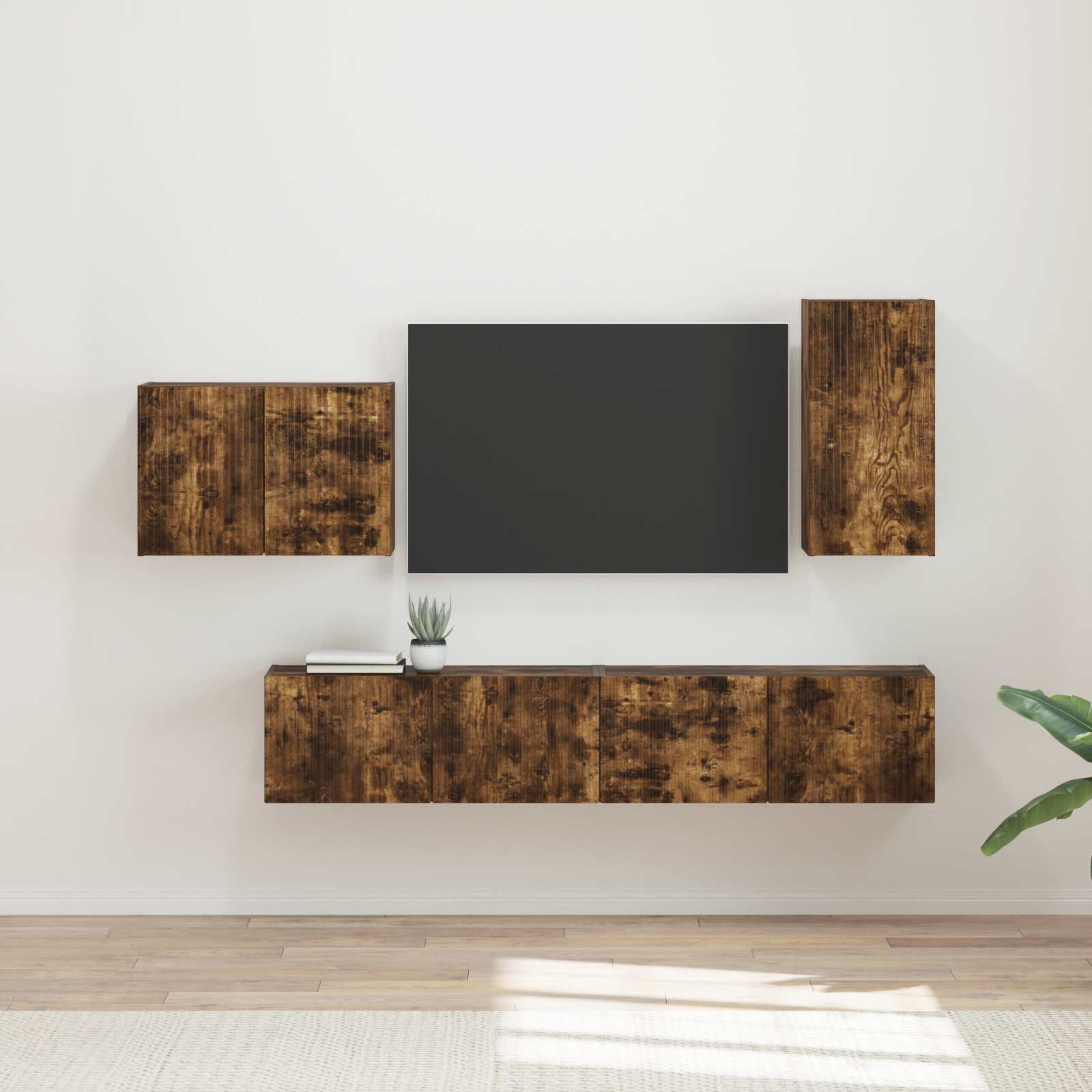 TV Wandkast Set Wandgemonteerd 4 pcs Gerookt eiken Bewerkt hout