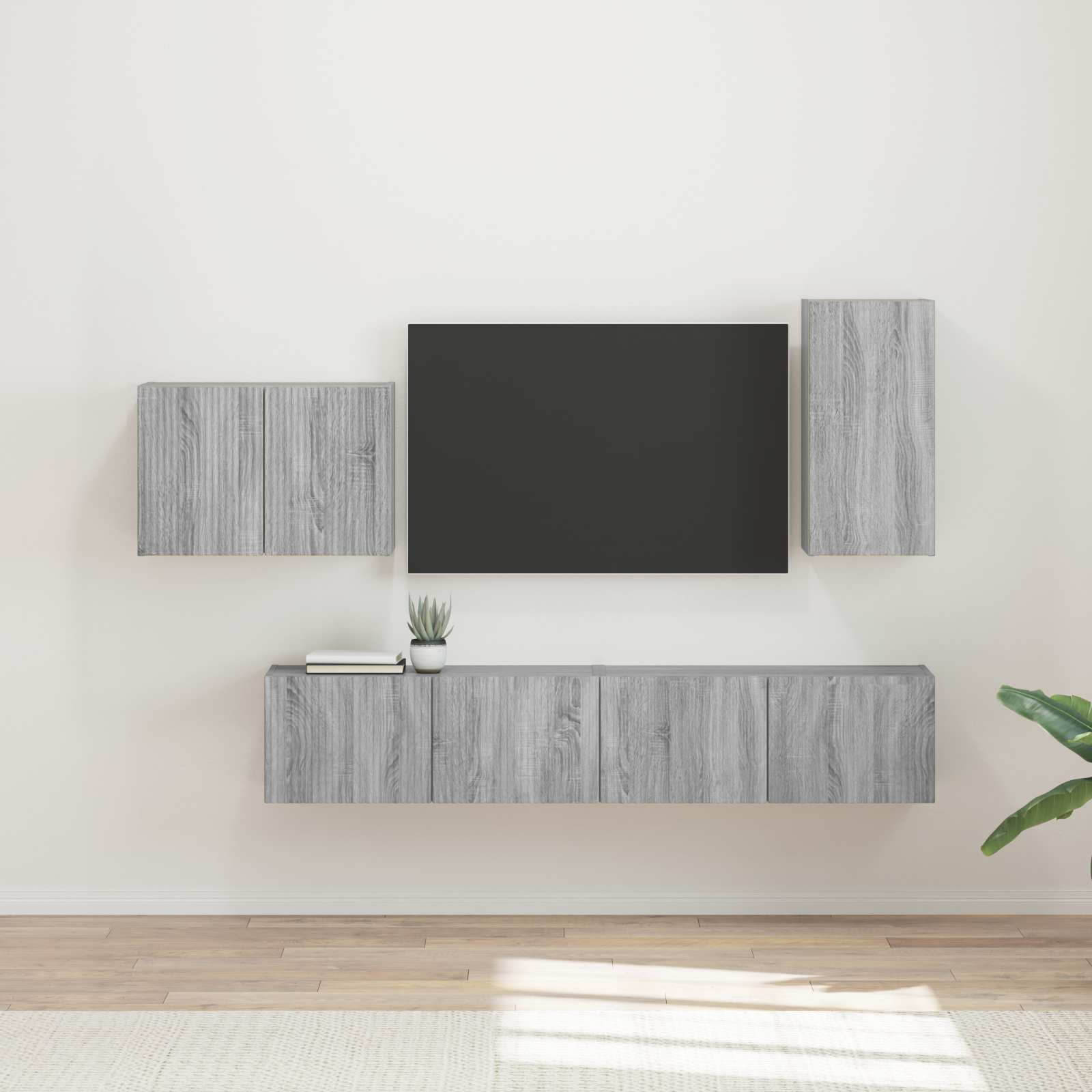 TV Wandkast Set Wandgemonteerd 4 pcs Grijs Sonoma Bewerkt hout – afbeelding 1