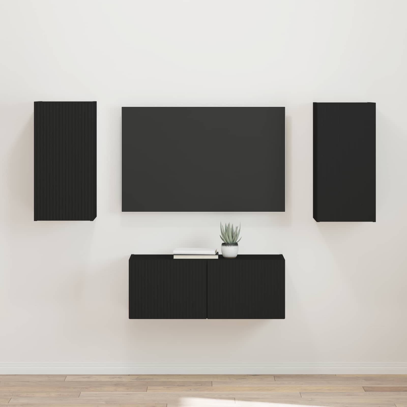 Tv-meubelset Wandgemonteerd 2 pcs Zwart Bewerkt hout