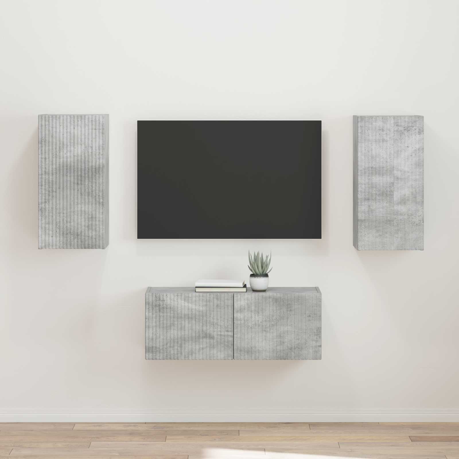 Tv-meubelset Wandgemonteerd 2 pcs Beton Grijs Bewerkt hout