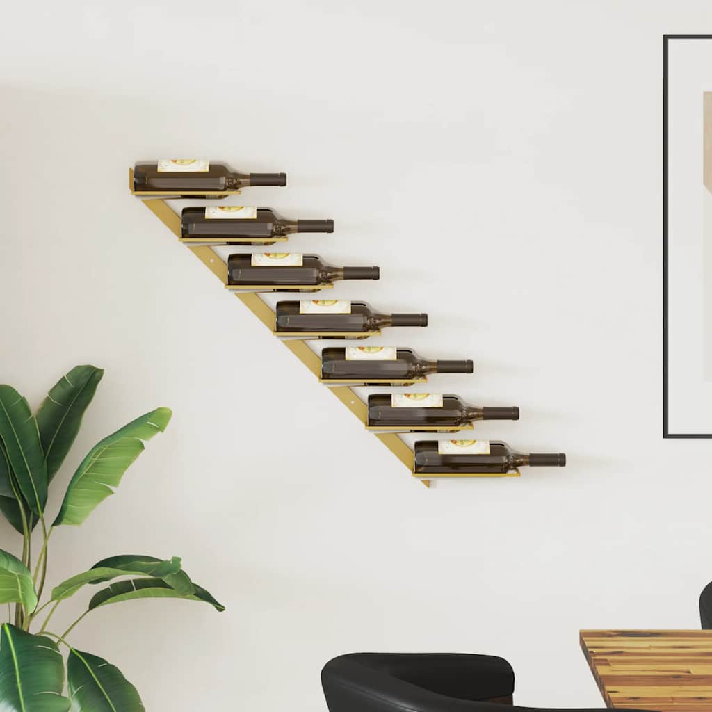 Wijnrek voor 7 flessen wandmontage metaal goudkleurig