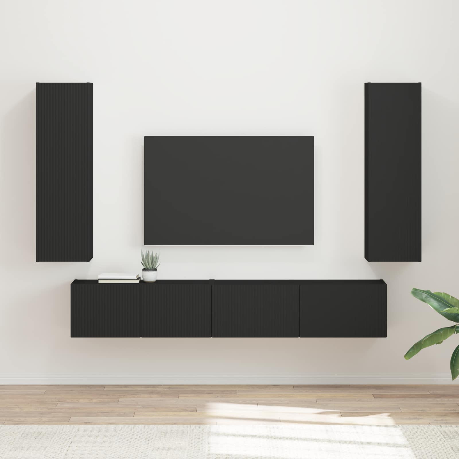 Tv-meubelset Wandgemonteerd 3 pcs Zwart Bewerkt hout – afbeelding 1