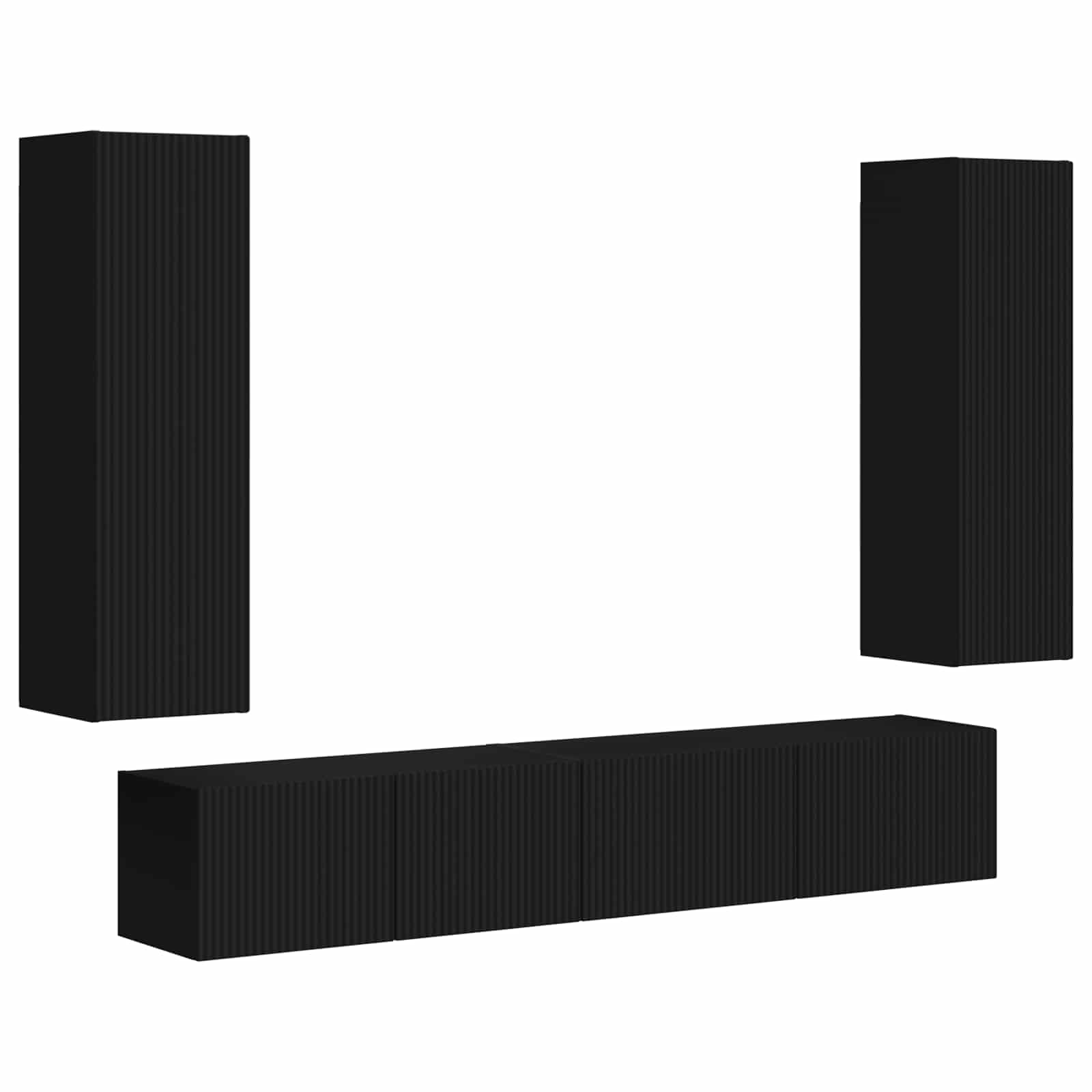 Tv-meubelset Wandgemonteerd 3 pcs Zwart Bewerkt hout – afbeelding 2