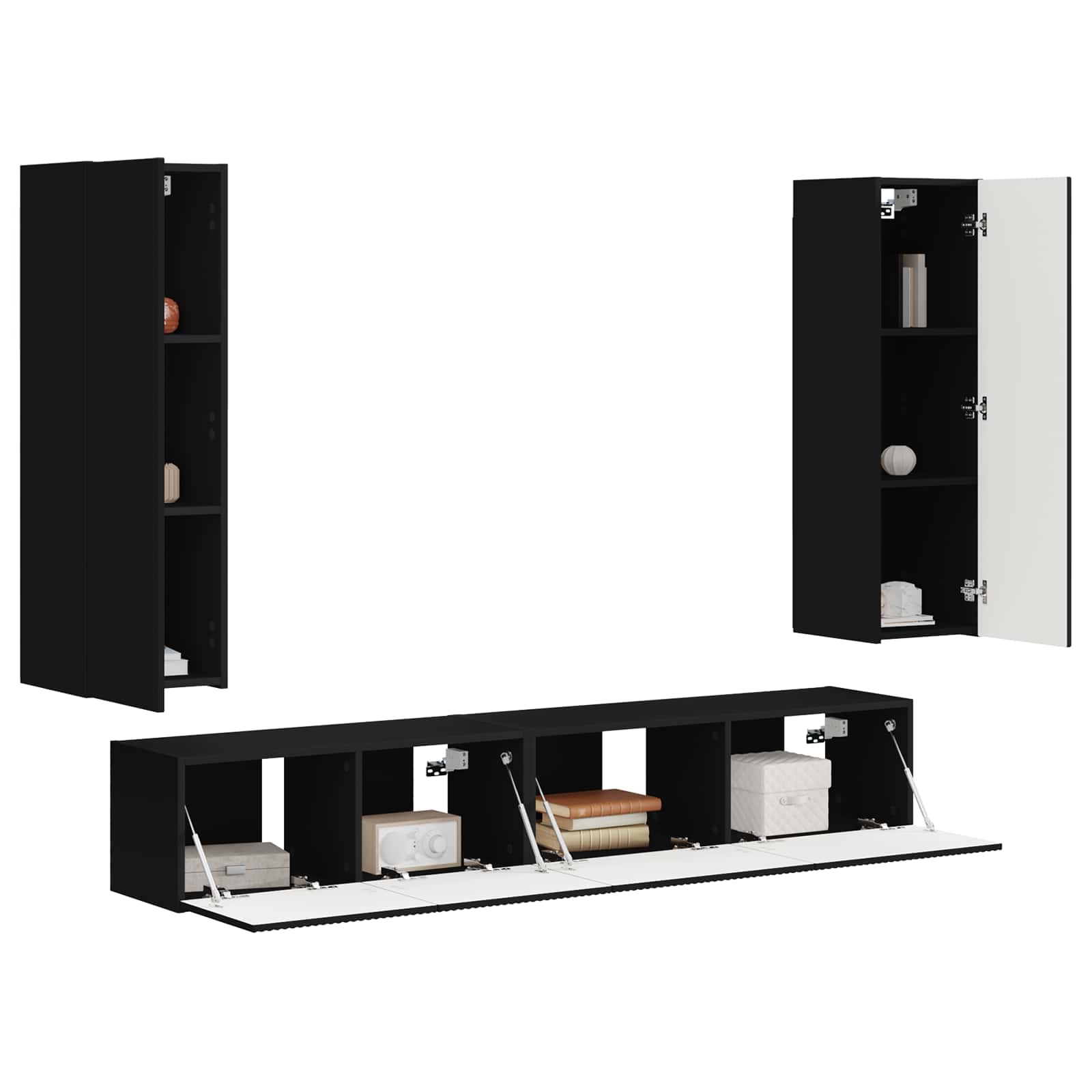 Tv-meubelset Wandgemonteerd 3 pcs Zwart Bewerkt hout – afbeelding 3