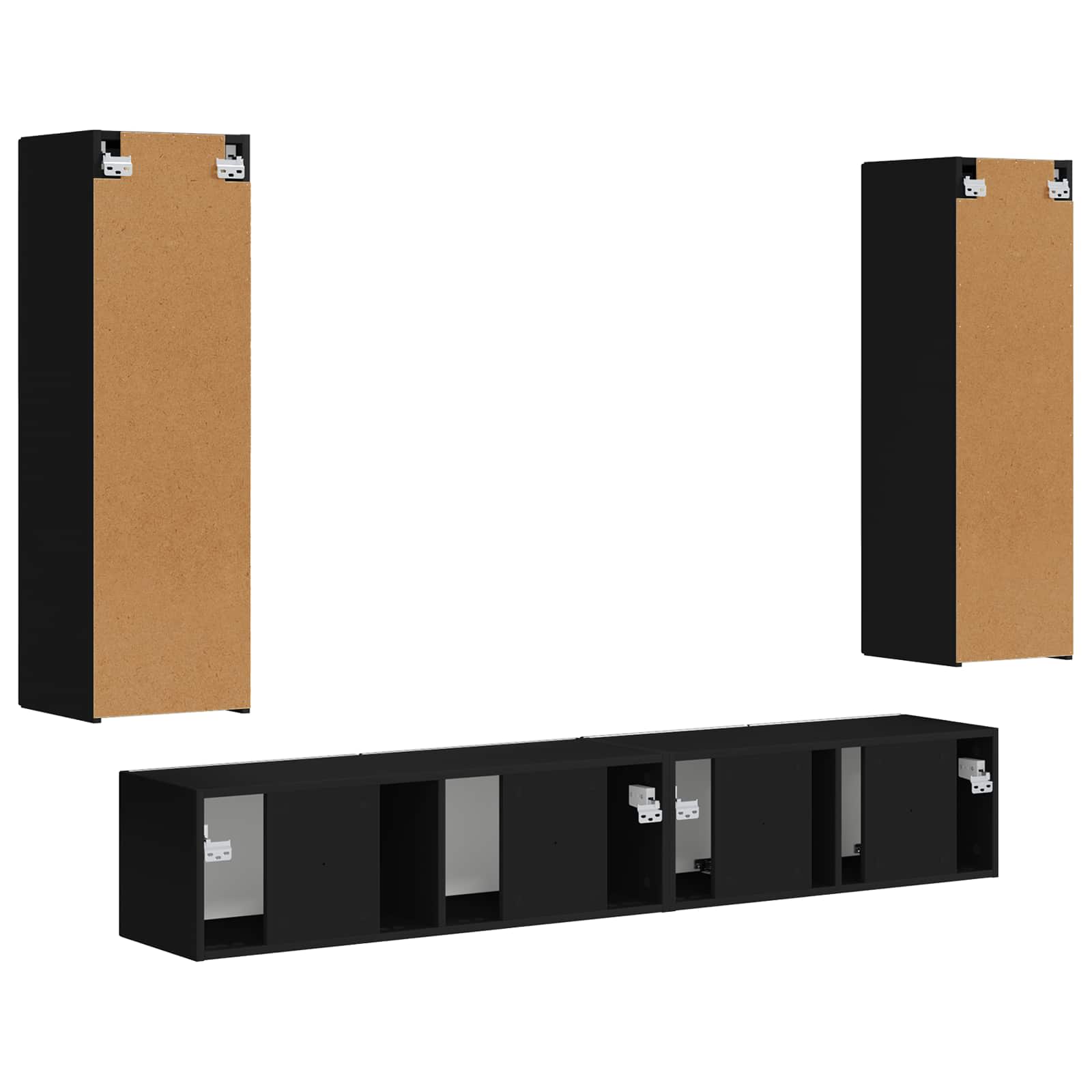 Tv-meubelset Wandgemonteerd 3 pcs Zwart Bewerkt hout – afbeelding 9